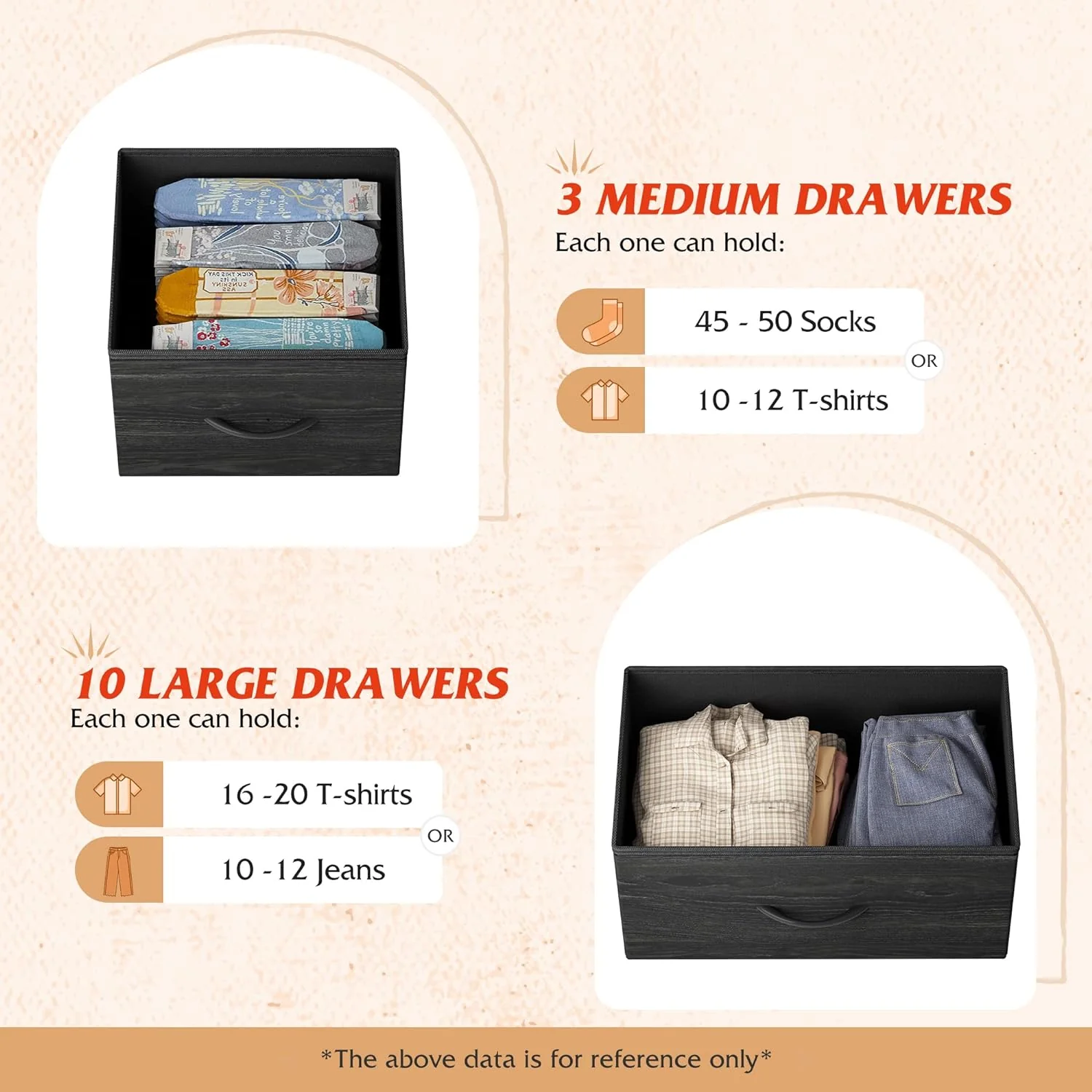 NEW - WLIVE Tall Dresser for Bedroom with 13 Drawers, Storage Dresser Organizer Unit, Fabric Dresser for Bedroom, Closet, Chest of Drawers, Steel Frame, Wood Top, Charcoal Black Wood Grain Print - Retail $110 - Image 5