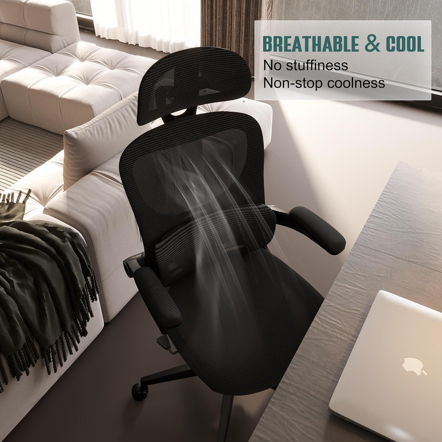 NEW - SUNNOW Mesh Office Chair, Ergonomic Desk Chair with Adjustable Lumbar Support & Flip-up Armrest, Comfort Wide Seat, High-Back Computer Task Chair for Home Office Student - Retail $159 - Image 5