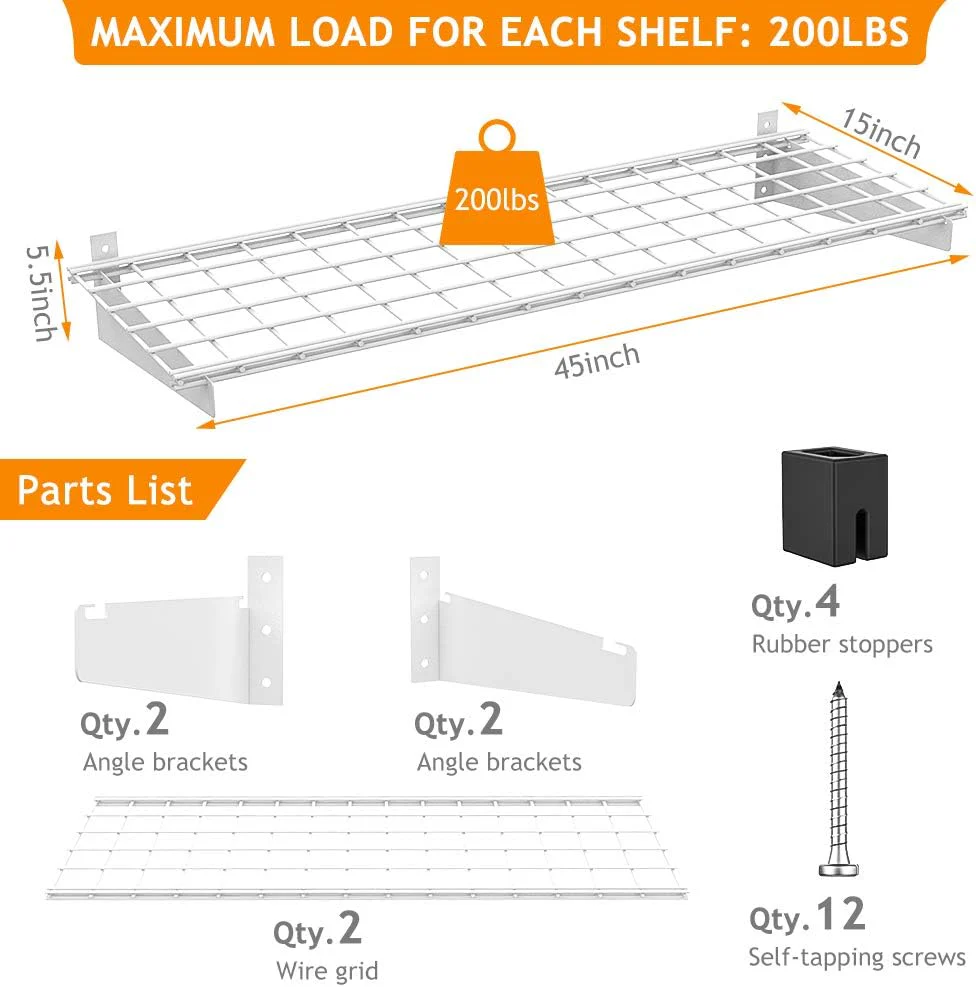NEW - Wallmaster 2-Pack 15x45 Heavy Duty Garage Wall Shelving 45-inch-by-15-inch Wall Mount Garage Storage Rack Floating Shelves Max Load 400lb White - Retail $90 - Image 3