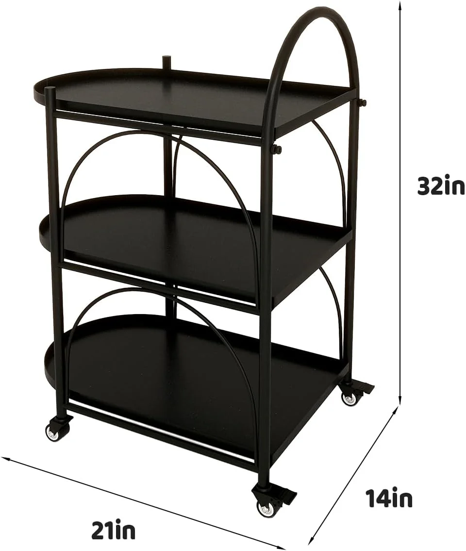 NEW - XIV Bar Cart, Metal Bar Cart with Wheels, Kitchen Carts on Wheels with Storage, Bar Serving Cart for Kitchen and Living Room (Black, 21x14x32) - Retail $99 - Image 3