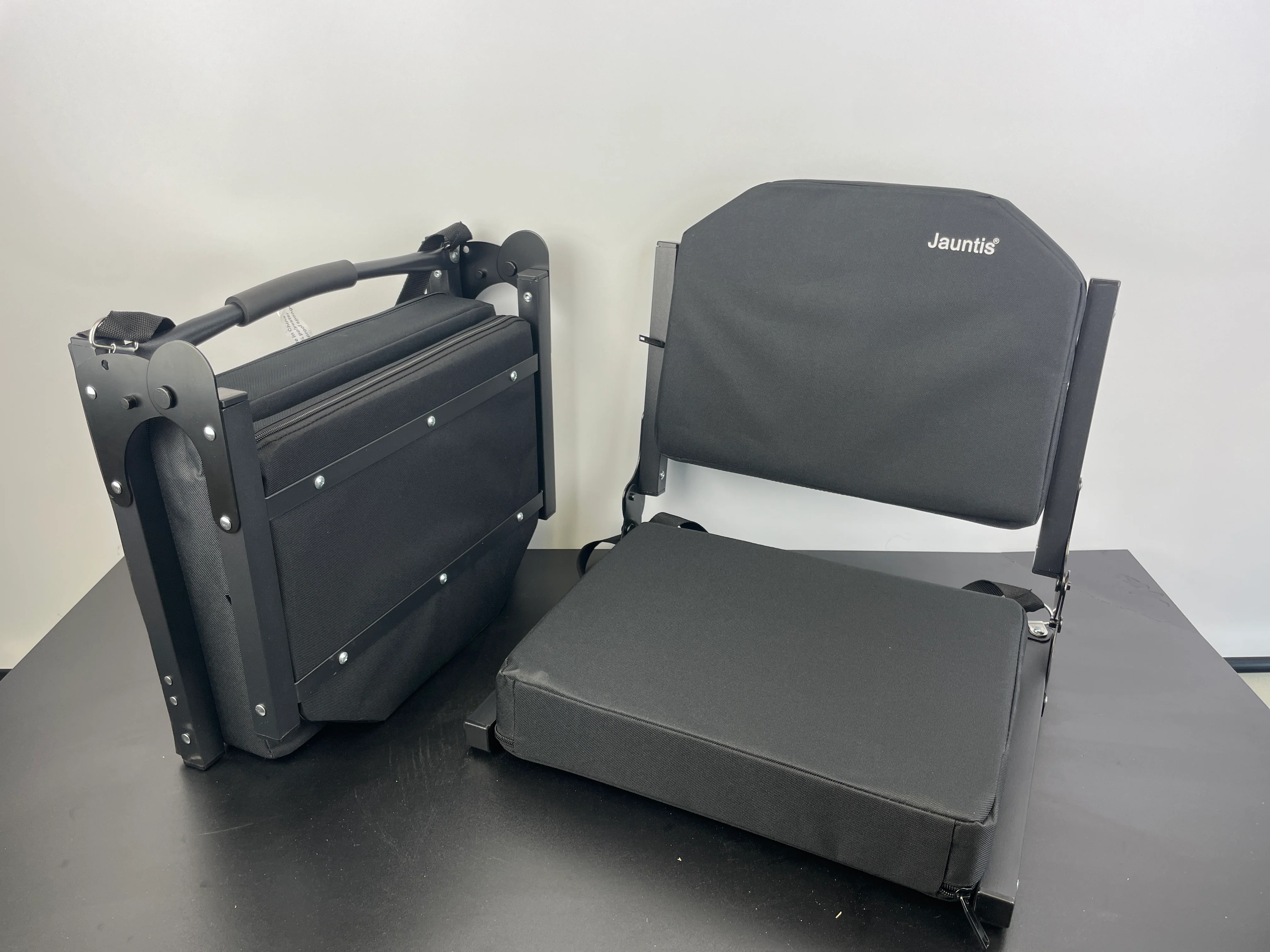 NEW - Jauntis Stadium Seats for Bleachers, Bleacher Seats with Ultra Padded Comfy Foam Backs and Cushion, Wide Portable Stadium Chairs with Back Support and Shoulder Strap, 2 Pack, Black - Retail $95 - Image 2