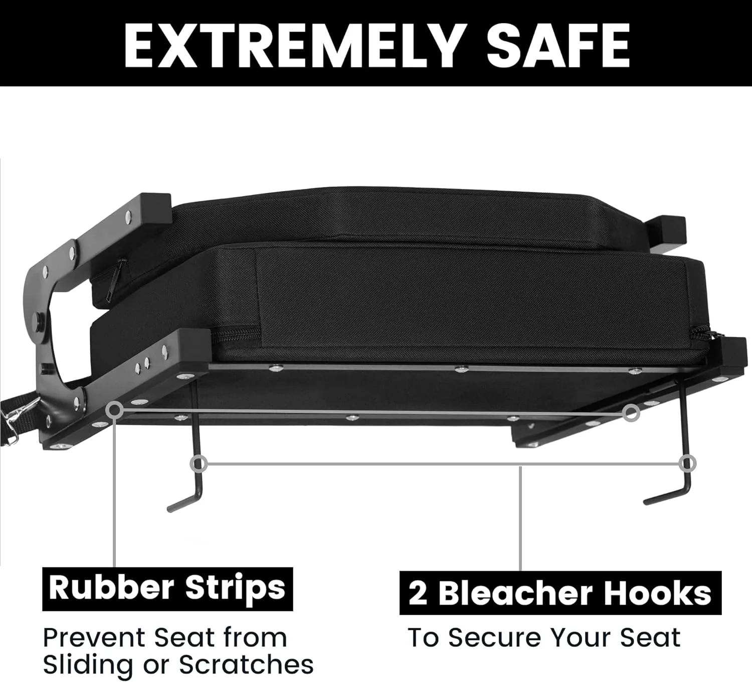 NEW - Jauntis Stadium Seats for Bleachers, Bleacher Seats with Ultra Padded Comfy Foam Backs and Cushion, Wide Portable Stadium Chairs with Back Support and Shoulder Strap, 2 Pack, Black - Retail $95 - Image 6