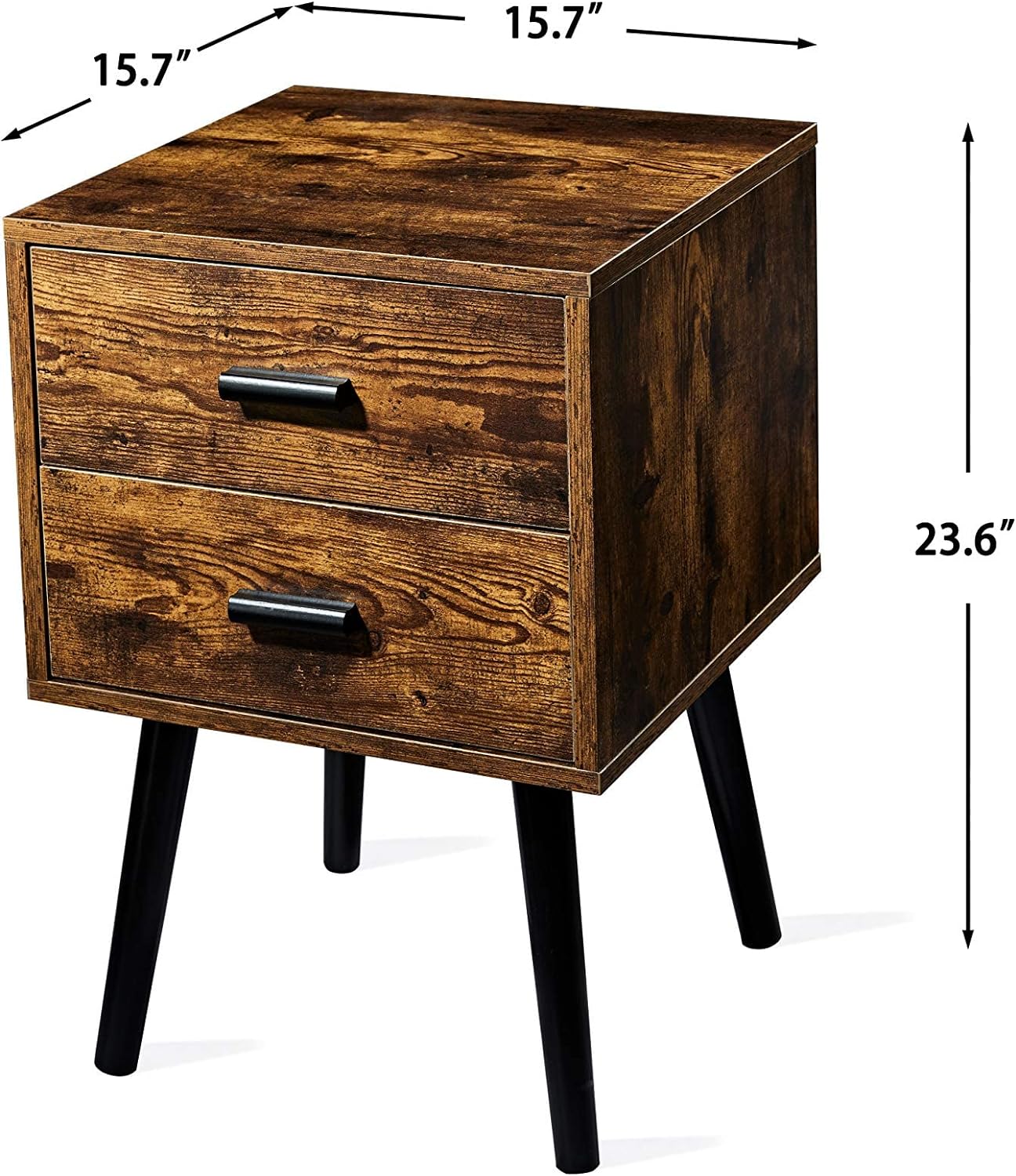 NEW - Tianlang Mid Century Nightstand with 2 Storage Drawer, Industrial Side End Table, Rustic Bedside Table for Bedroom, Living Room, Stable Wooden Legs, Easy Assemble, Retro Brown LJET003A - Retail $74 - Image 3
