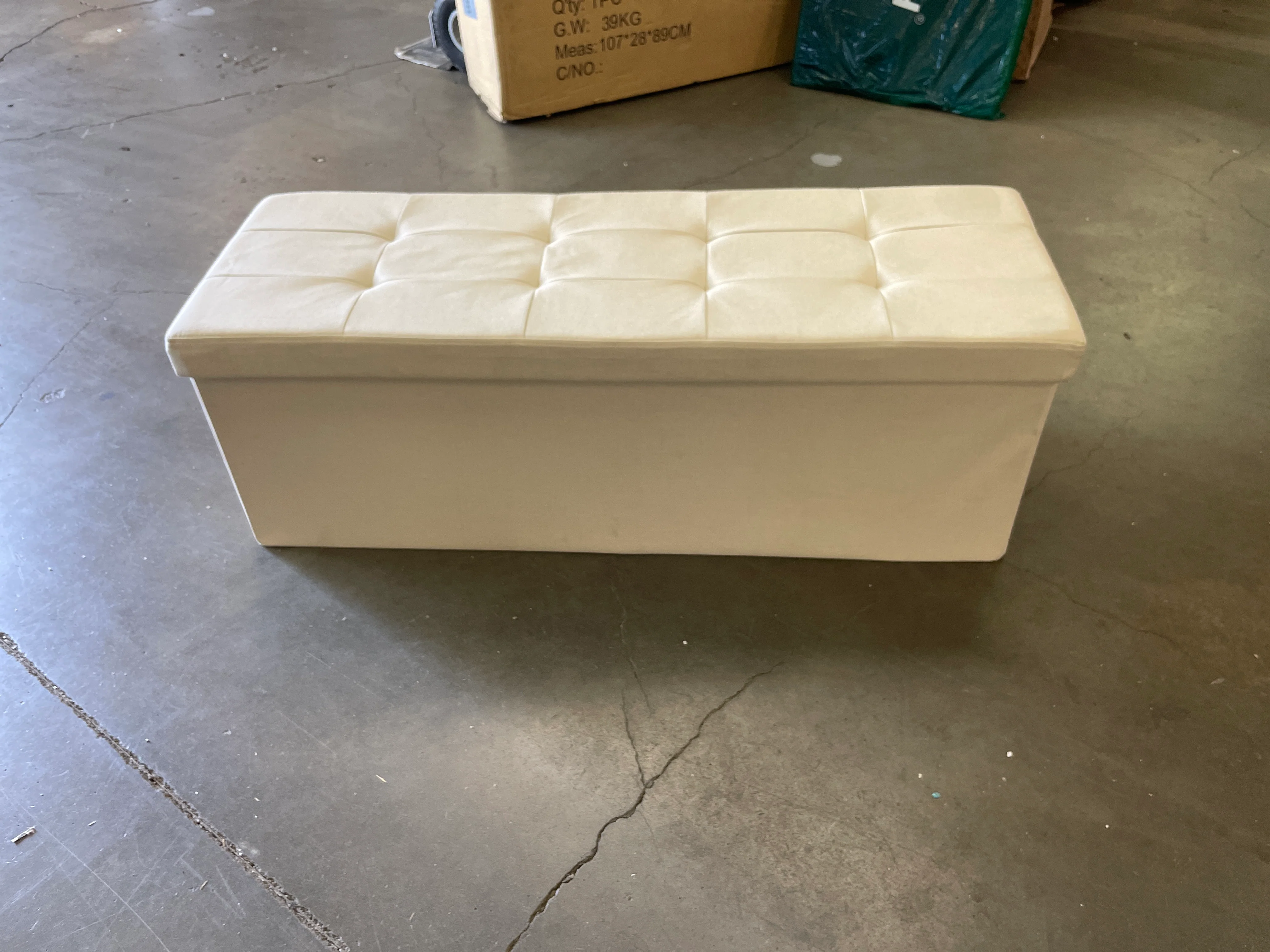 SONGMICS 43 Inches Folding Storage Ottoman Bench, Storage Chest, Foot Rest Stool, Bedroom Bench with Storage, Beige ULSF77BE - Retail $66 - Image 4