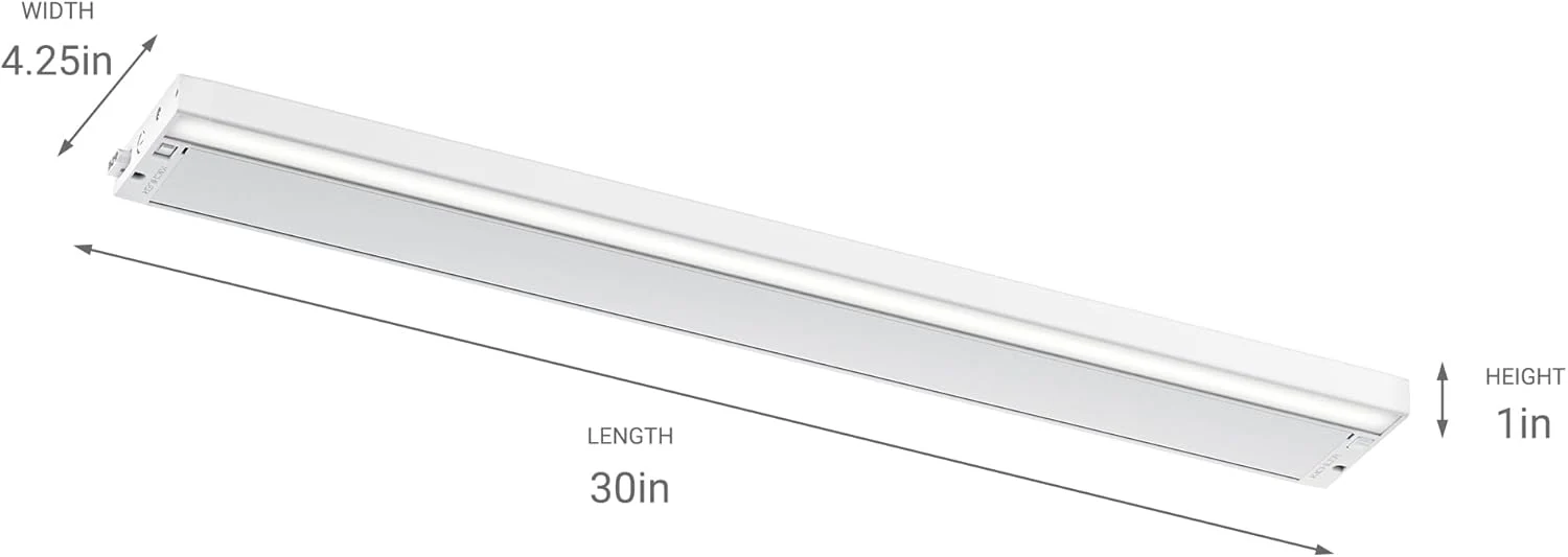Kichler 6U Series 30" 120V LED Under Cabinet Light in White, Adjustable Light Temperature, 2700K and 3000K, (30" L x 4.25" x 1" H), 6UCSK30WHT - Image 2