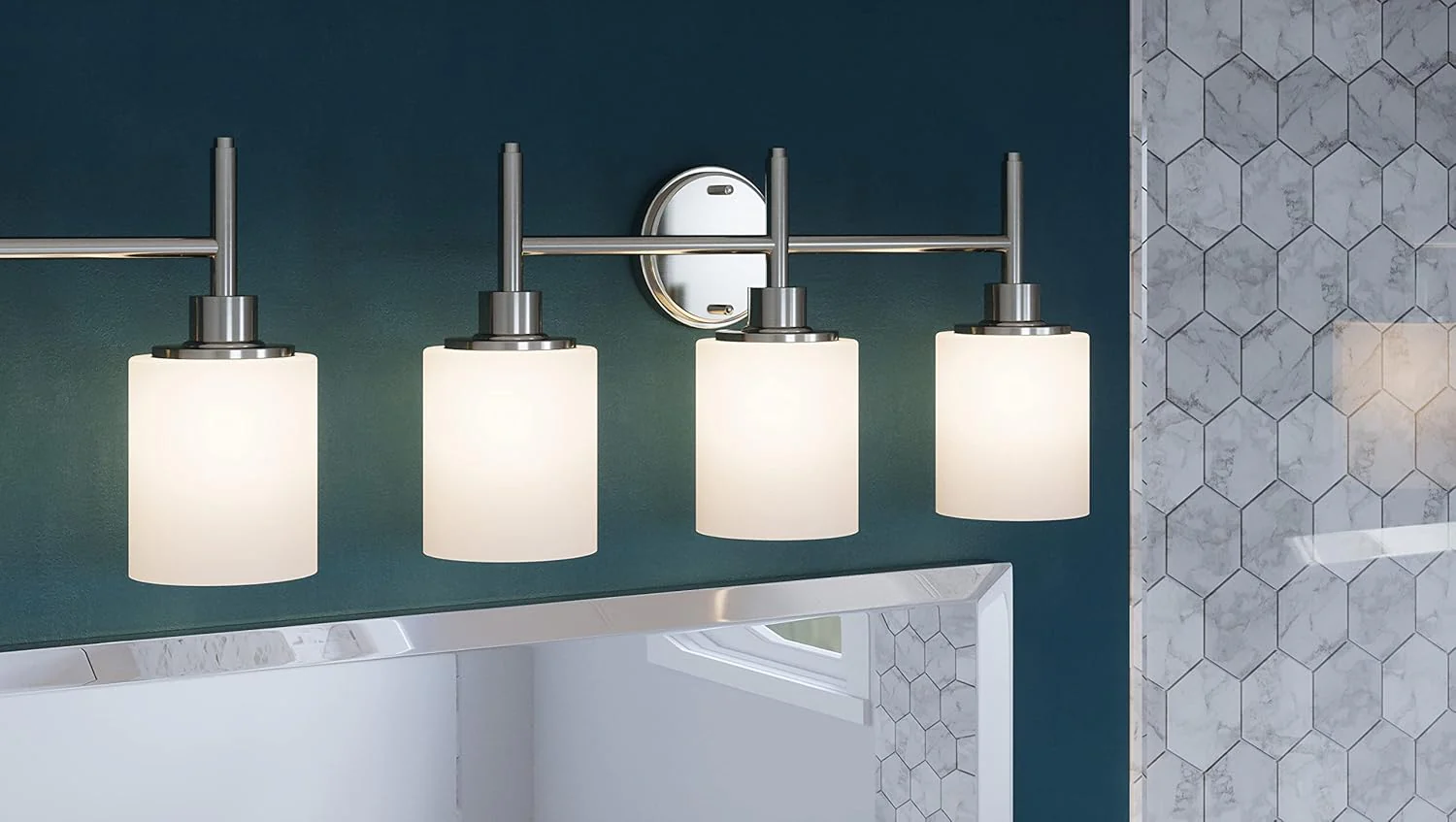 NEW - Design House 556209 Aubrey Transitional 3-Light Indoor Bathroom Vanity Light Dimmable Frosted Glass for Over the Mirror, Satin Nickel - Retail $70 - Image 2