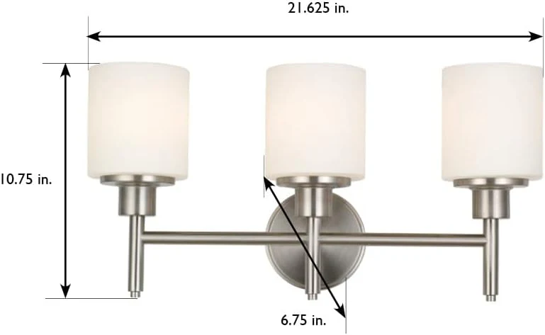 NEW - Design House 556209 Aubrey Transitional 3-Light Indoor Bathroom Vanity Light Dimmable Frosted Glass for Over the Mirror, Satin Nickel - Retail $70 - Image 3