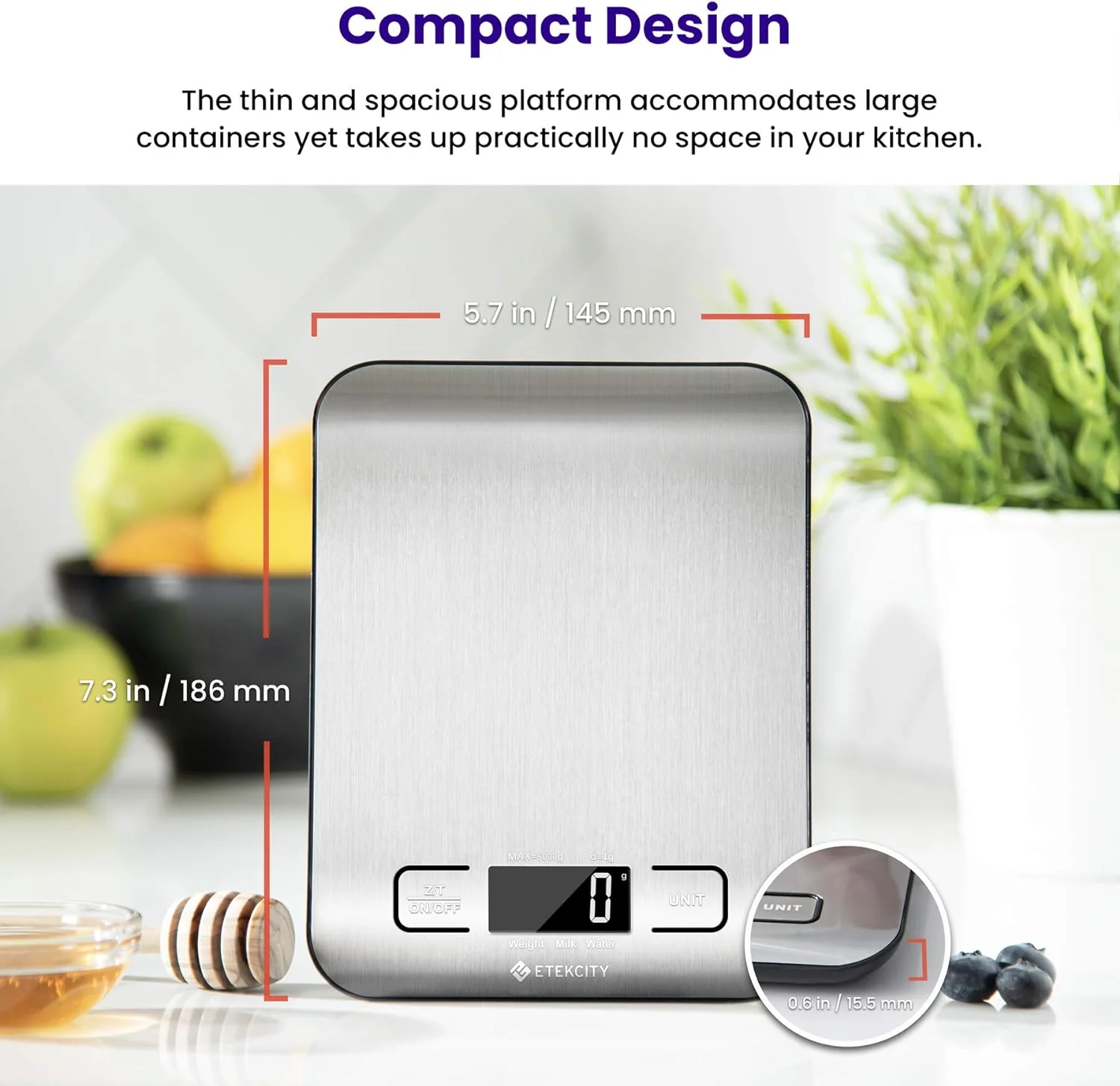 Etekcity Food Scale, Digital Kitchen Scale, 304 Stainless Steel, Weight in Grams and Ounces for Baking, Cooking, and Meal Prep, LCD Display, Medium - Retail $13 - Image 6