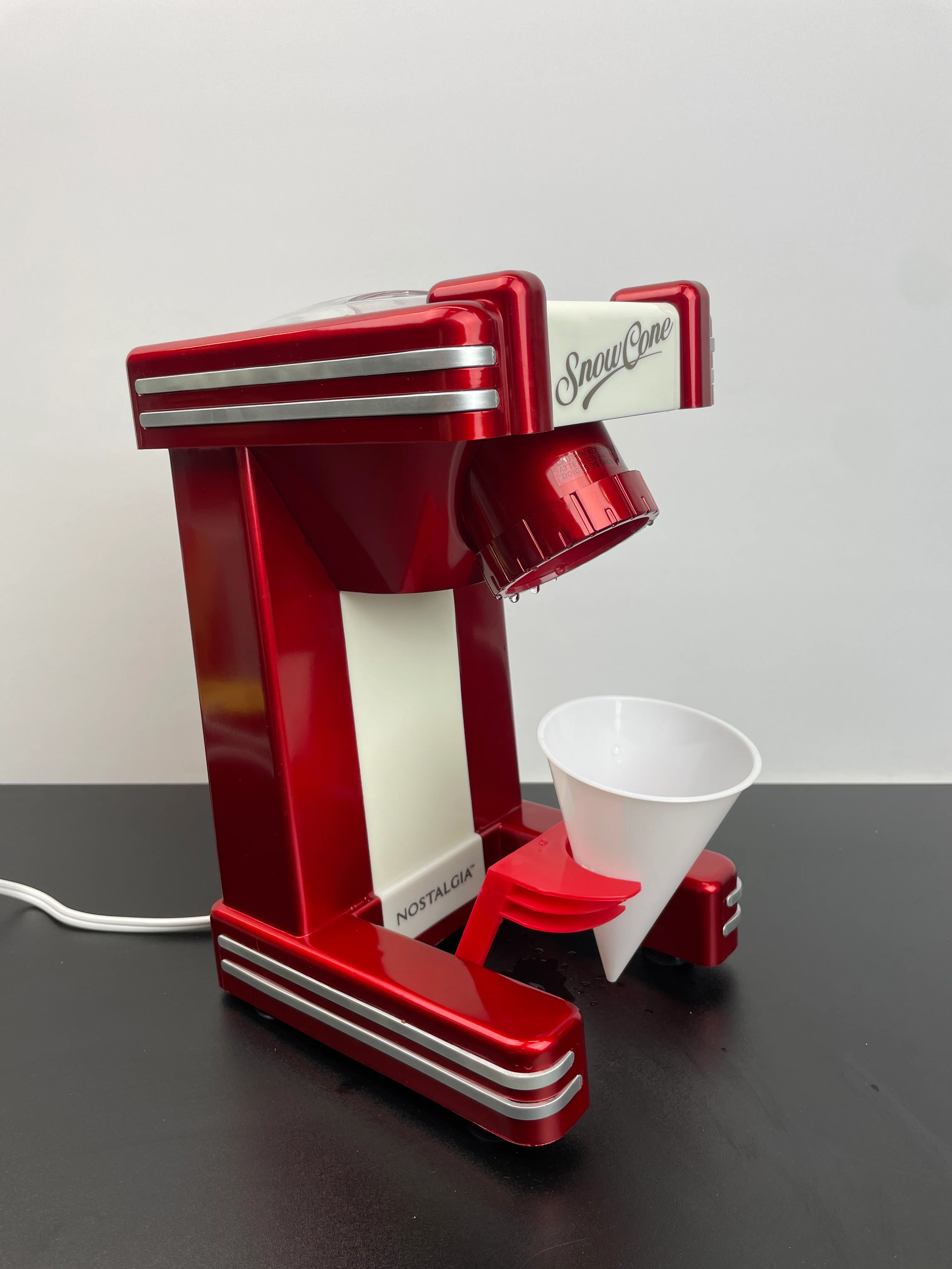 NEW - Nostalgia Snow Cone Shaved Ice Machine - Retro Table-Top Slushie Machine Makes 20 Icy Treats - Includes 1 Reusable Plastic Cup - Retro Red - Retail $37 - Image 2