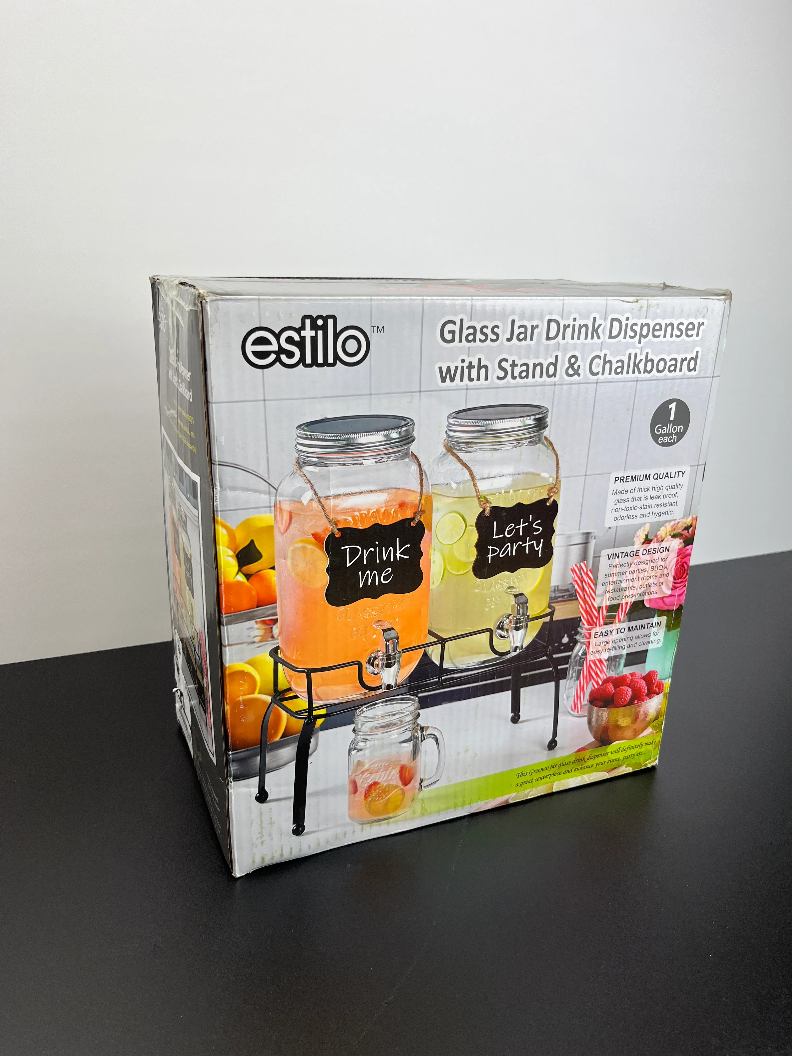 NEW - Estilo Glass Drink Dispenser for Parties - Set of 2-1 Gallon Halloween Drink Dispenser with Stand, Glass Water Dispenser Countertop for Weddings, Sun Tea Jar, Lemonade & Laundry Detergent Dispenser - Retail $54 - Image 3
