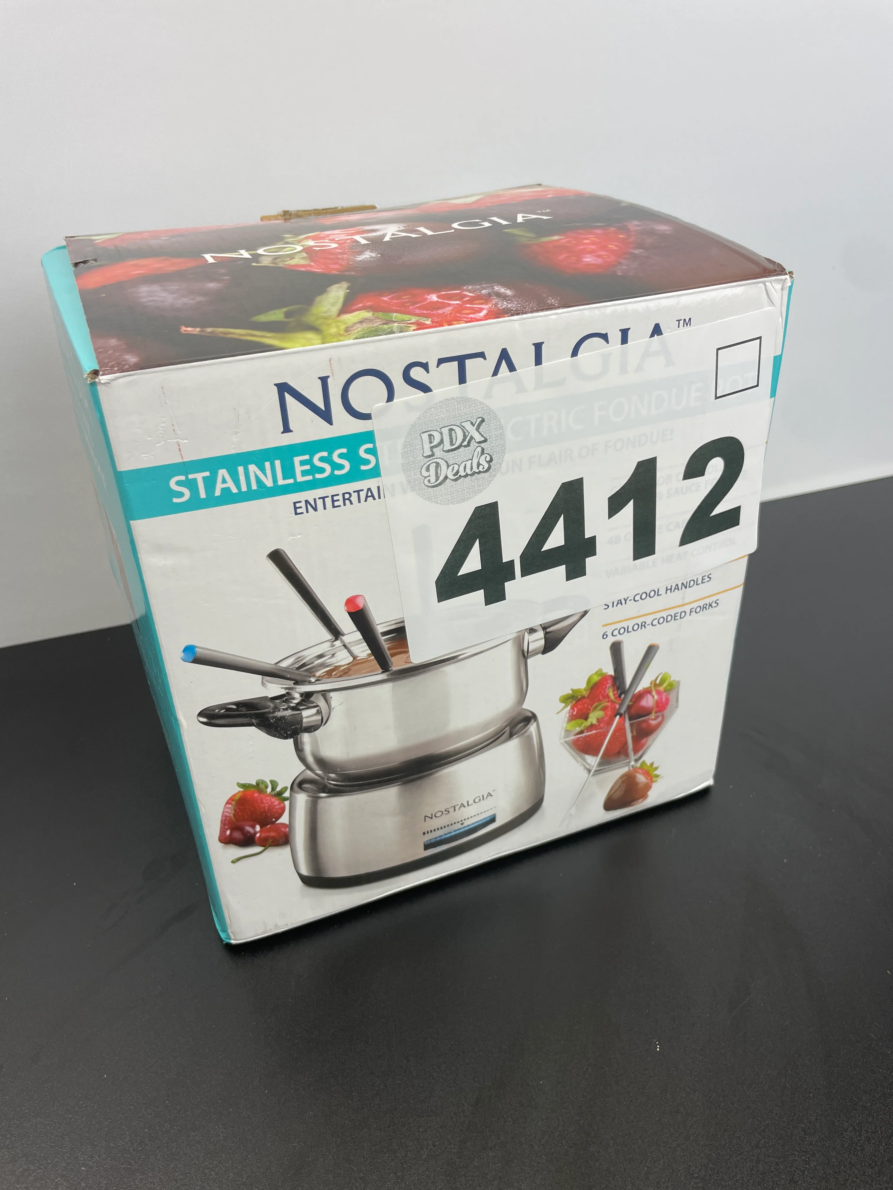 Nostalgia 6-Cup Electric Fondue Pot Set for Cheese & Chocolate - 6 Color-Coded Forks, Adjustable Temperature Control - Stylish Serving for Hors d'Oeuvres, Entrees, and Desserts - Stainless Steel - Retail $37 - Image 3