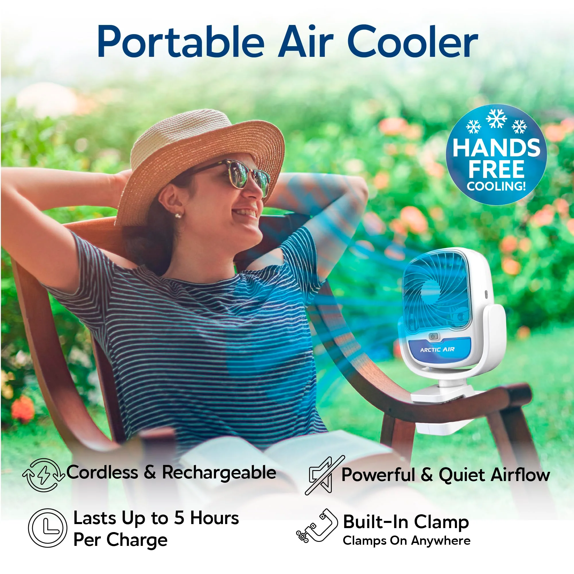 Arctic Air Grip Go Evaporative Cooler, Cordless & Portable Fan with 3 Speeds, Universal Clamp 360 Degrees Head Swivel, USB Charging, 5-Hour Battery, Personal for Home, Office, Car More, White - Image 3