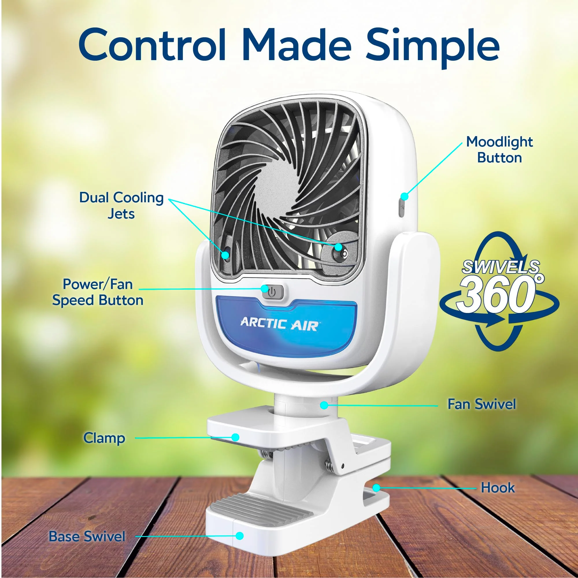 Arctic Air Grip Go Evaporative Cooler, Cordless & Portable Fan with 3 Speeds, Universal Clamp 360 Degrees Head Swivel, USB Charging, 5-Hour Battery, Personal for Home, Office, Car More, White - Image 4