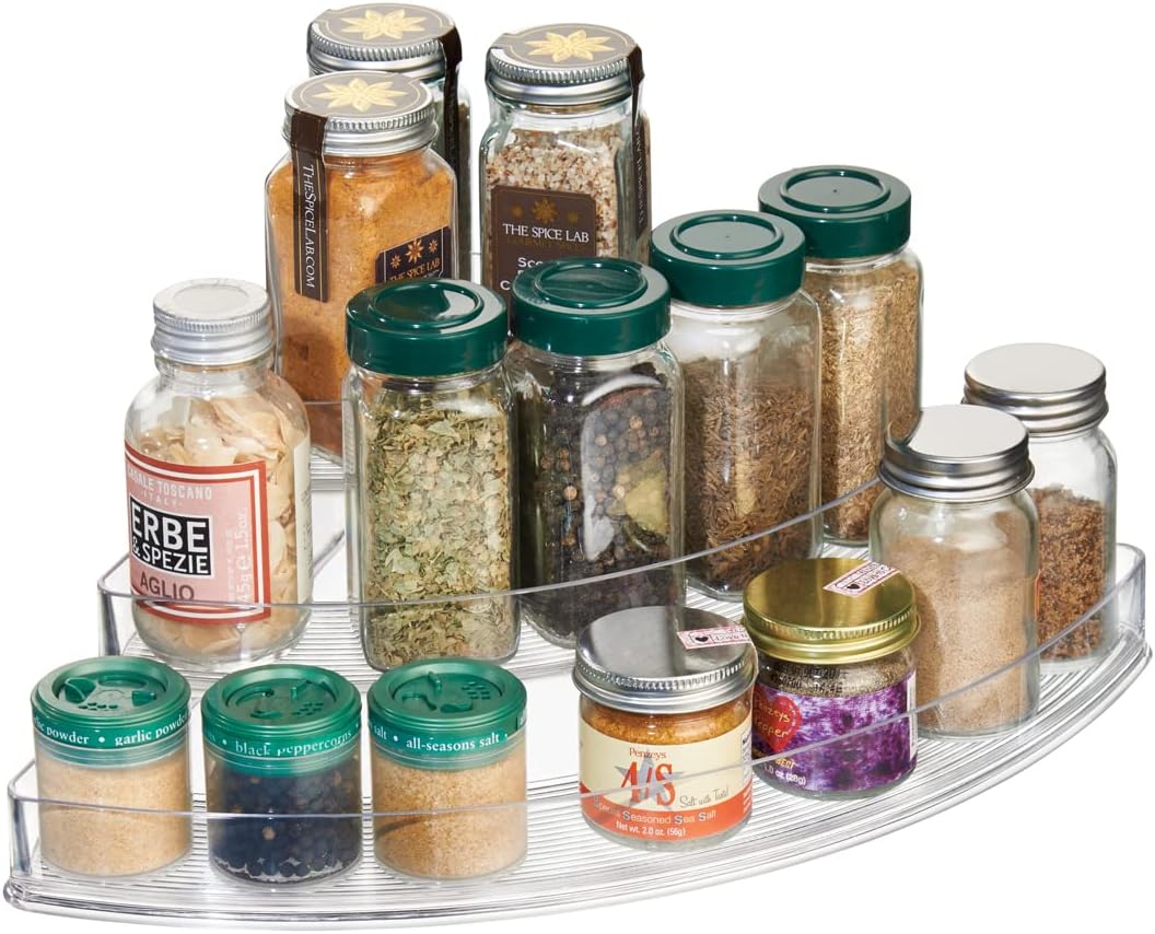 iDesign Recycled Plastic 3-Tier Stadium Spice Rack Organizer for Kitchen, Fridge, Freezer, Pantry and Cabinet Organization, The Linus Collection 14in x 10in x 4in Clear - Retail $14 - Image 2
