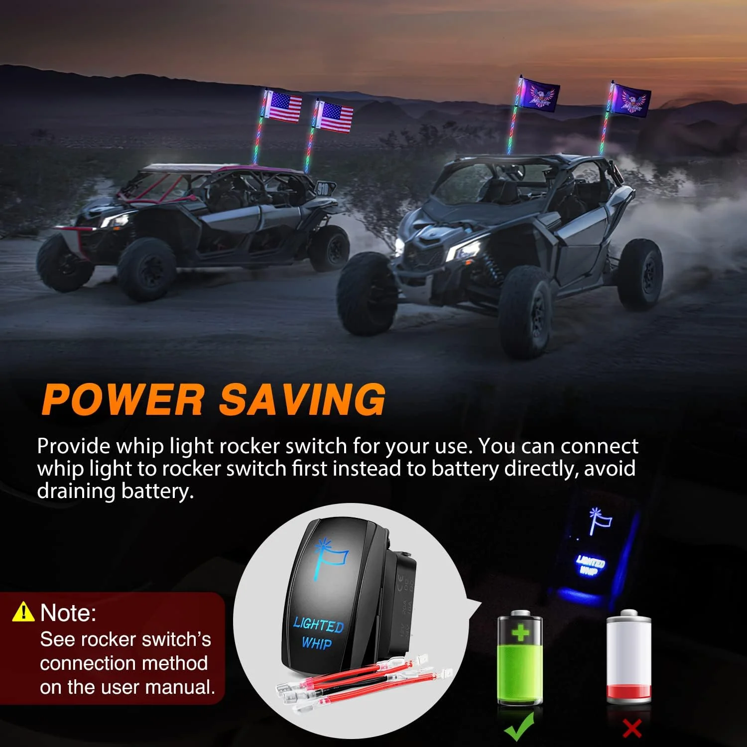 NEW - Nilight 2PCS 6FT RGB LED Whip Light with Spring Base Remote & App Control w/DIY Chasing Patterns Turn Signal & Brake Lights for ATV UTV Polaris RZR Can-am Dune Buggy Jeep - Retail $190 - Image 6