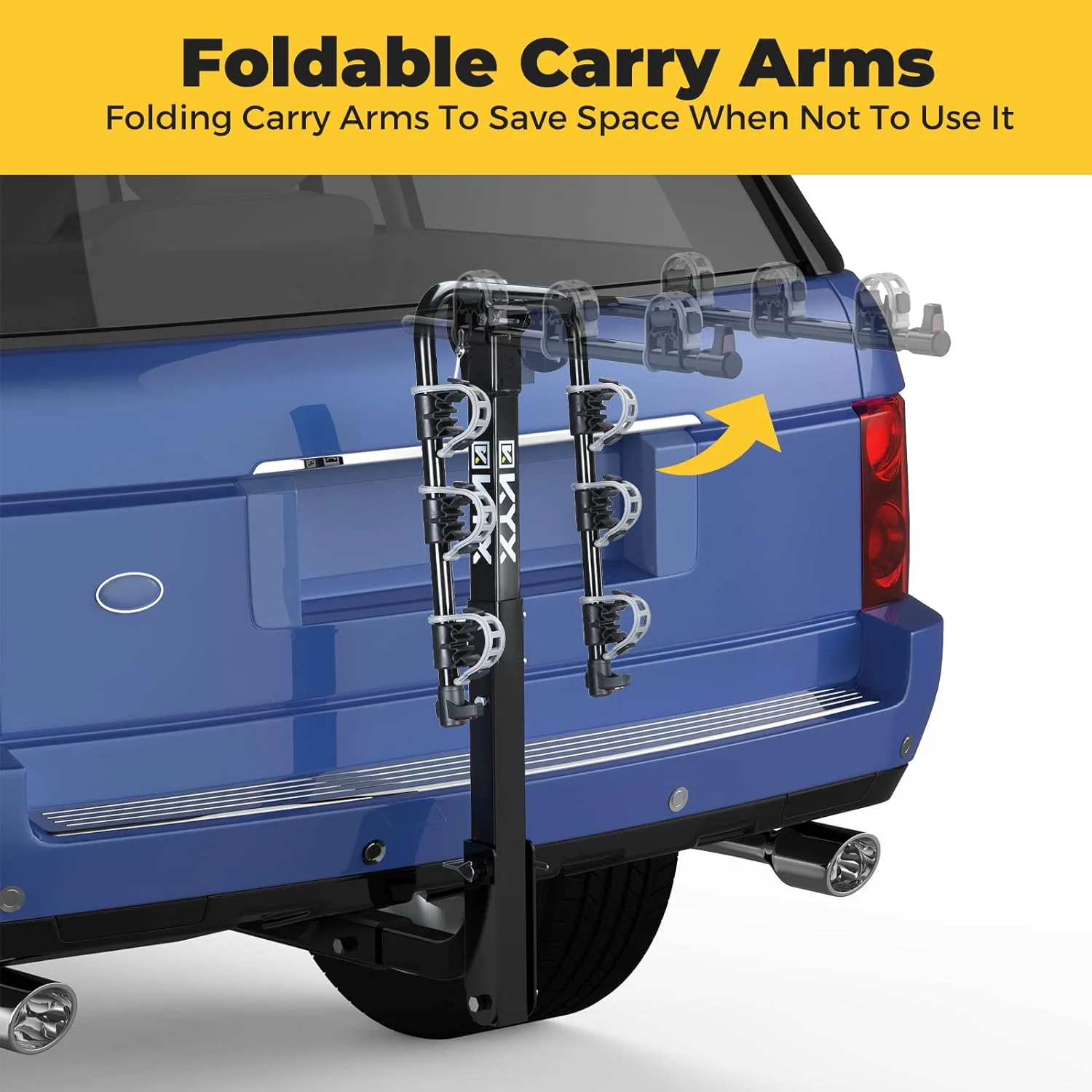 NEW - Bike Car Rack with 2 in. Receiver Hitch for 3 Bicycles, Hitch Mount Bike Rack with 143LBS Capacity Steel Frame, Foldable and Tilt-Away Modes for Car SUV Truck Vans, Easy Assembly, Safe Locking, Grey - Retail $94 - Image 4