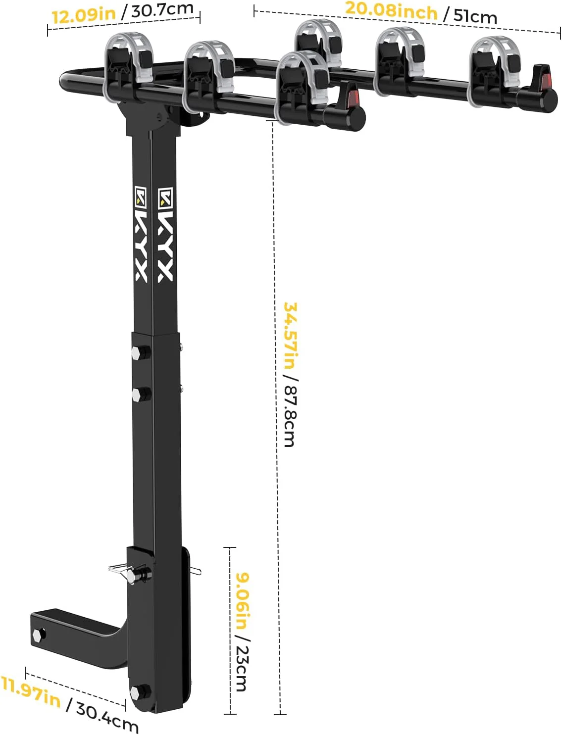 NEW - Bike Car Rack with 2 in. Receiver Hitch for 3 Bicycles, Hitch Mount Bike Rack with 143LBS Capacity Steel Frame, Foldable and Tilt-Away Modes for Car SUV Truck Vans, Easy Assembly, Safe Locking, Grey - Retail $94 - Image 6