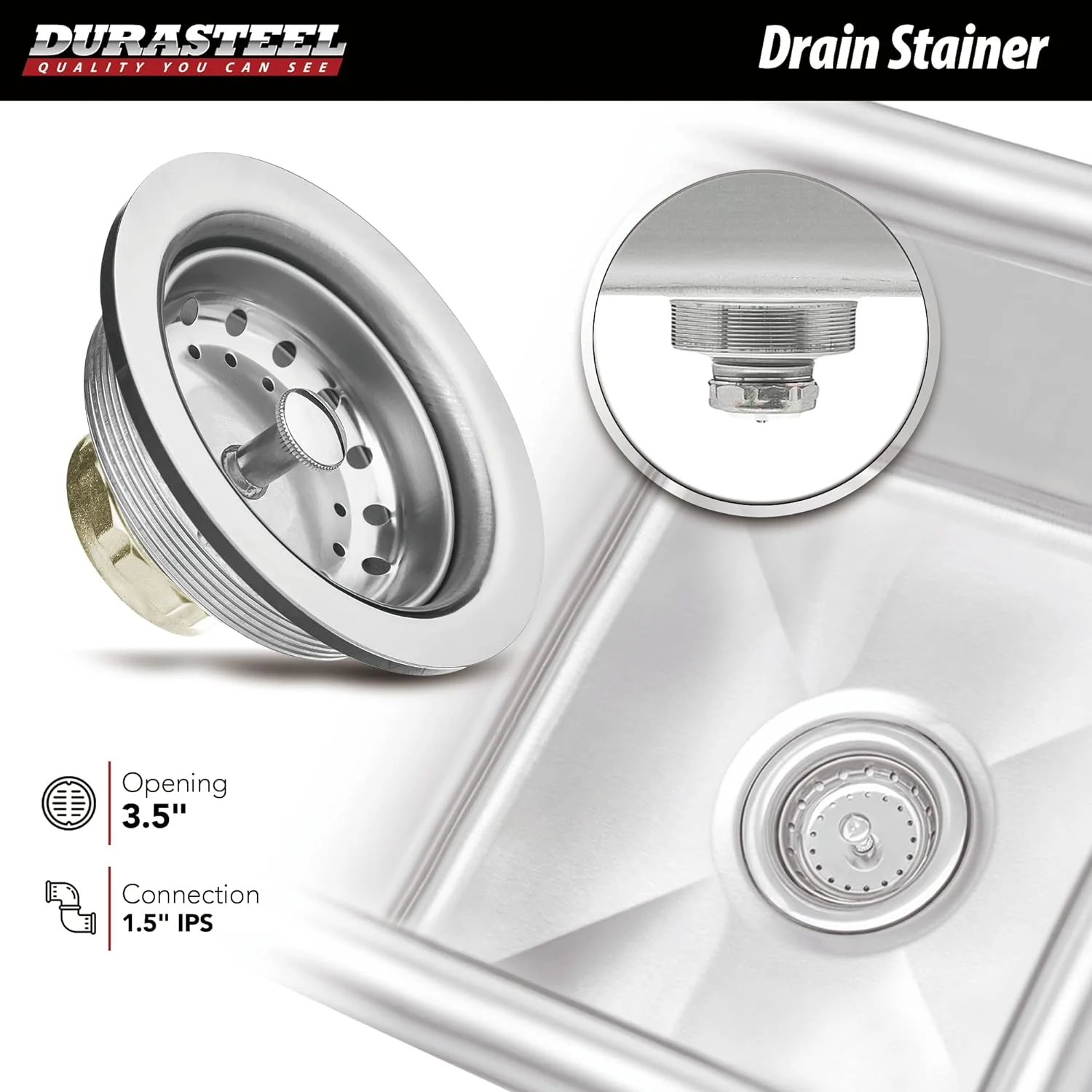 NEW - Stainless Steel Prep & Utility Sink - DuraSteel 1 Compartment Commercial Kitchen Sink - NSF Certified - Single 15" x 15" Inner Tub with No Lead Faucet (Restaurant, Kitchen, Laundry, Garage) - Retail $368 - Image 2