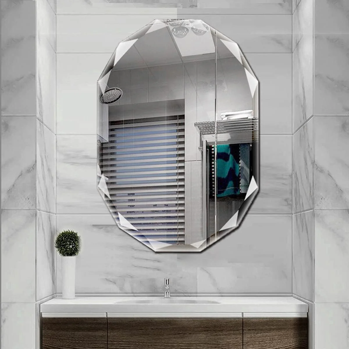 NEW - SNUGACE Single Beveled Edge Frameless Wall Mount Bathroom Vanity Mirror, 24in X 36in |Silver| - Retail $86
