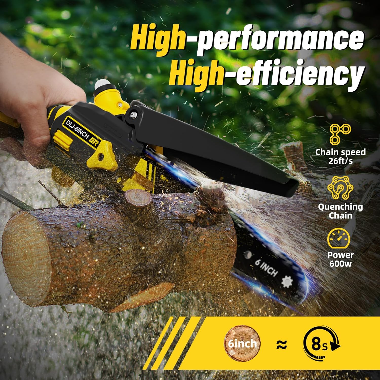 NEW - Mini Chainsaw Cordless 6'' with 2Ã—21V Battery, IMOUMLIVE Brushless Powerful Electric Small Hand Portable Chain Saw with Auto Oiler, Lightweight, 2.2 lbs, Handheld, Easy For Pruning, Cutting, Trimming - Retail $78 - Image 4