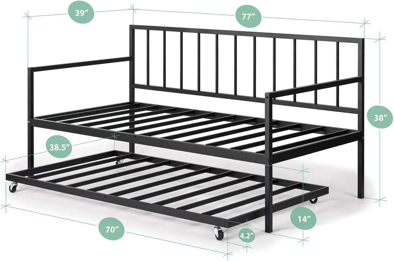 NEW - ZINUS TWIN Eden Metal Daybed with Trundle / Mattress Foundation with Steel Slat Support / Easy Assembly - Retail $190