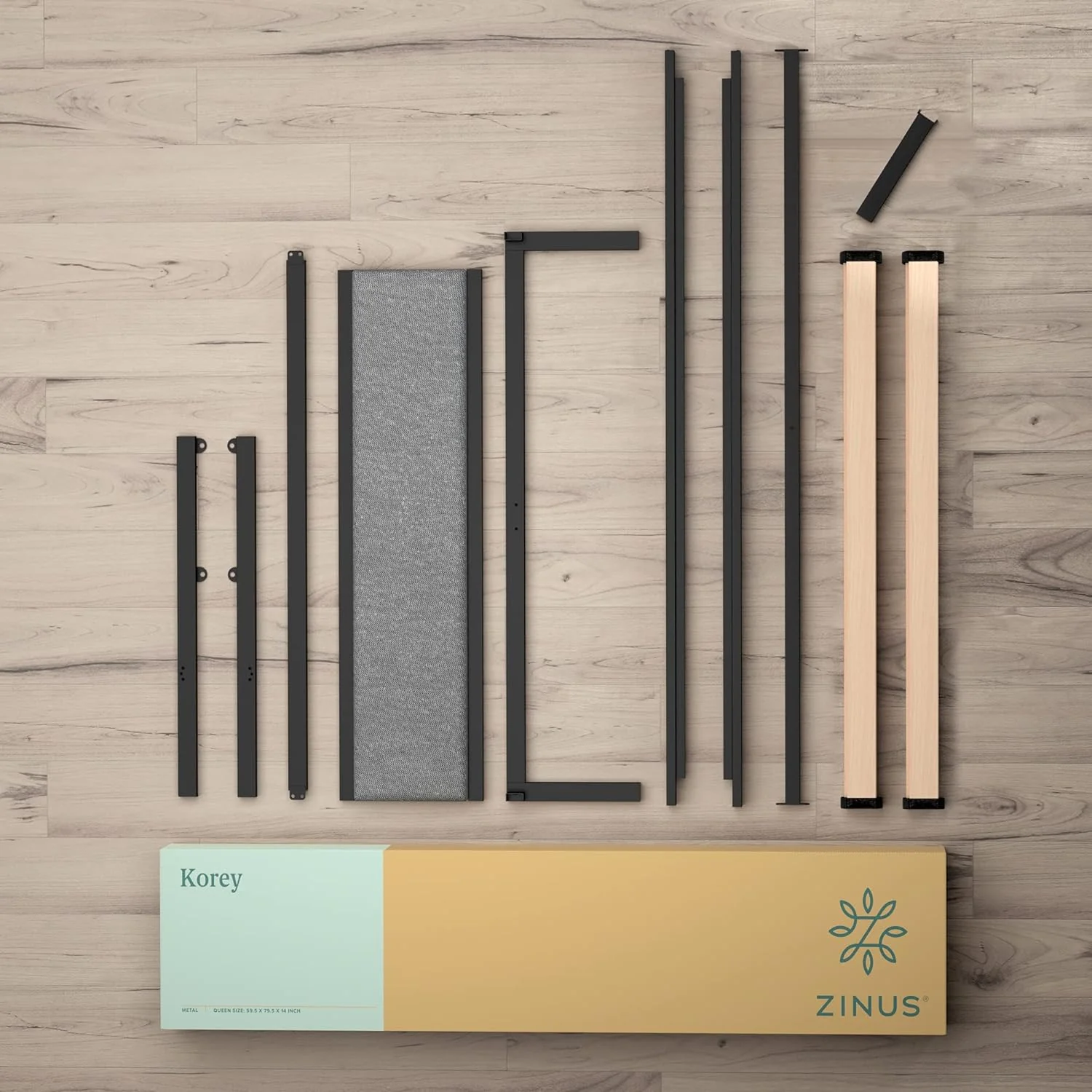 NEW - ZINUS Korey Metal Platform Bed Frame with Upholstered Headboard, Wood Slat Support, No Box Spring, Easy Assembly, Queen - Retail $185 - Image 3
