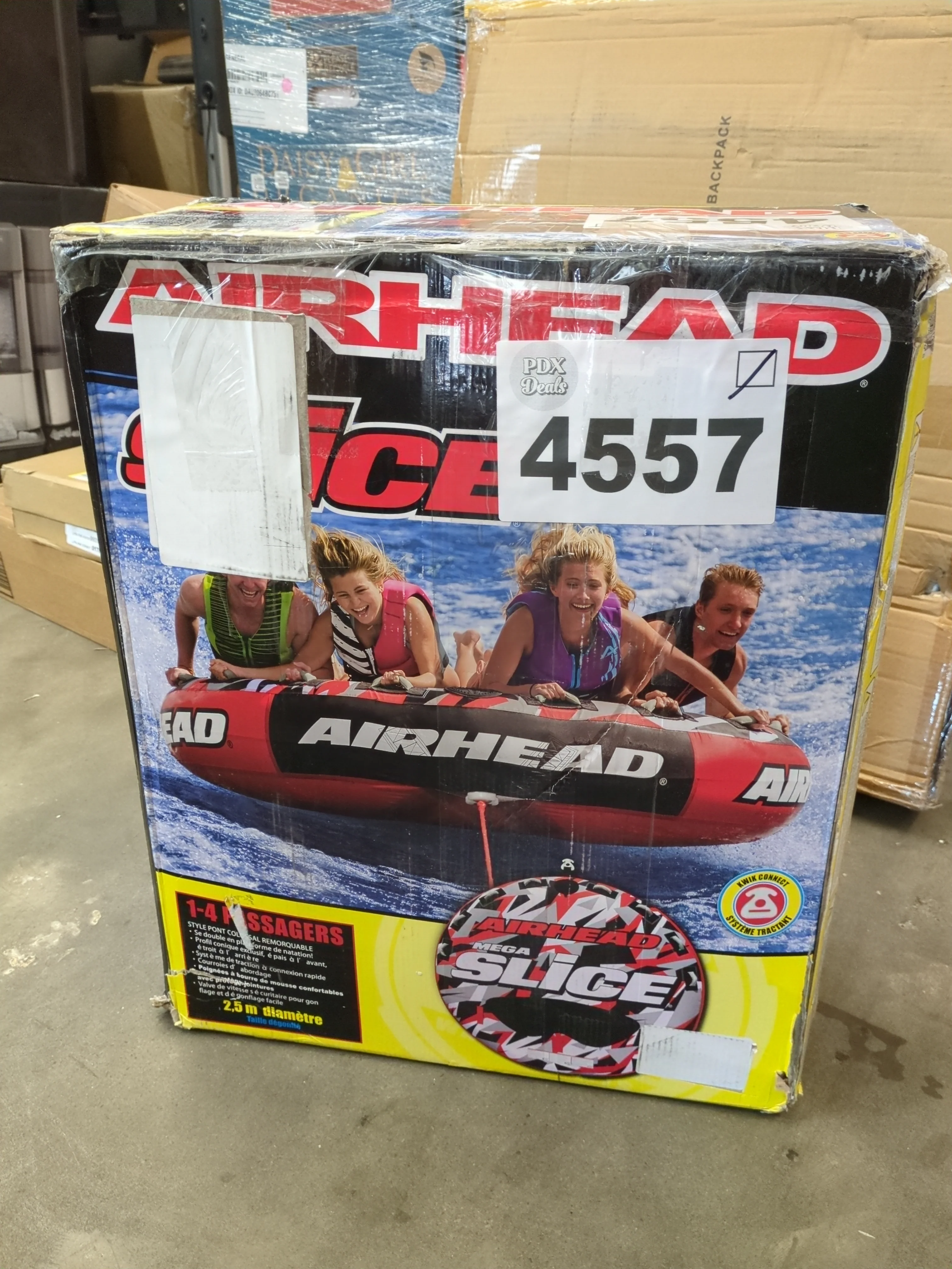 NEW - Airhead Mega Slice Towable 1-4 Rider Tube for Boating and Water Sports, Heavy Duty Full Nylon Cover with Zipper, EVA Foam Pads, and Patented Speed Safety Valve for Easy Inflating & Deflating - Retail $249 - Image 5