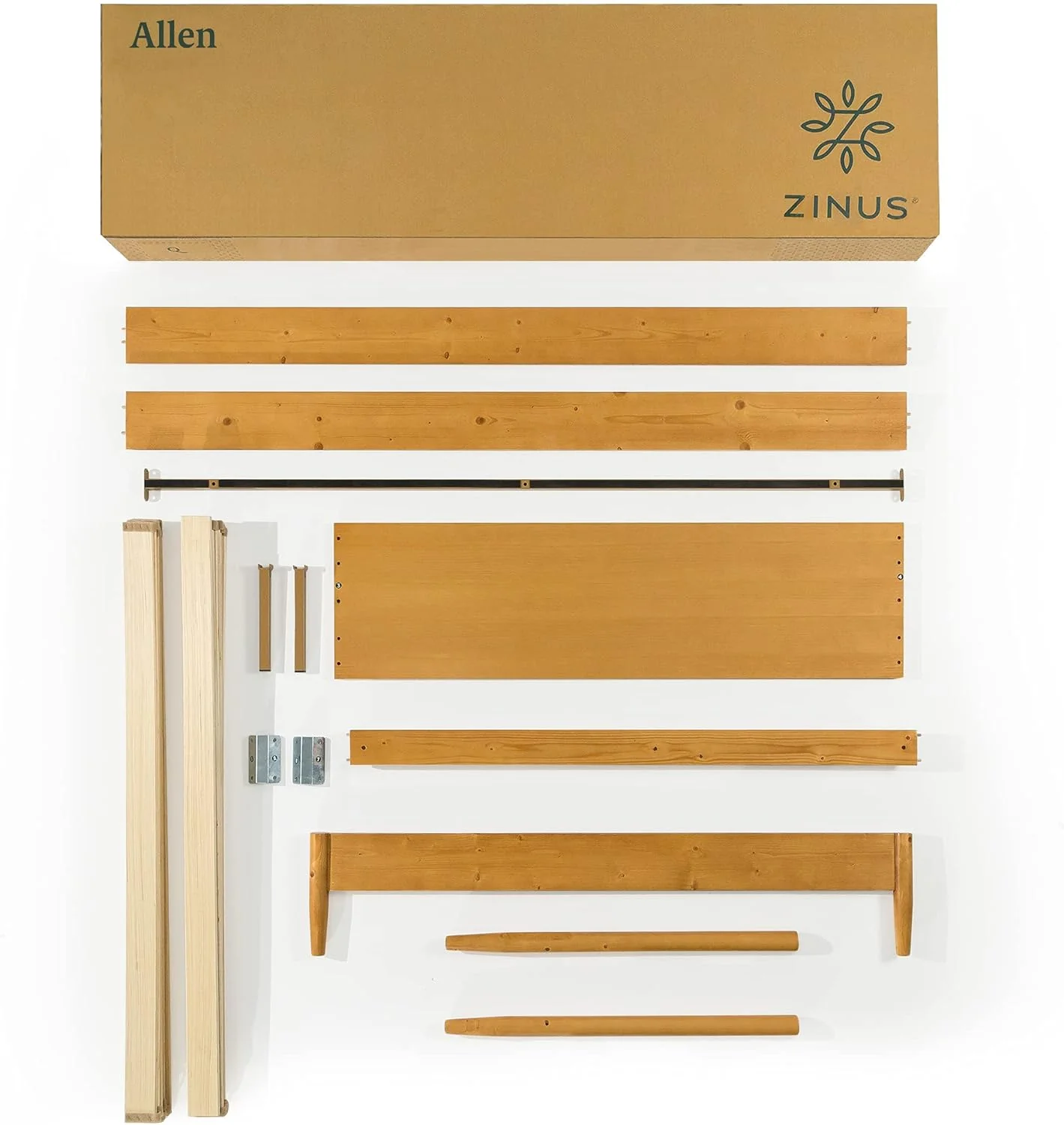 NEW - ZINUS QUEEN Allen Mid Century Wood Platform Bed Frame / Solid Wood Foundation / Wood Slat Support / No Box Spring Needed / Easy Assembly, Queen - Retail $305 - Image 3