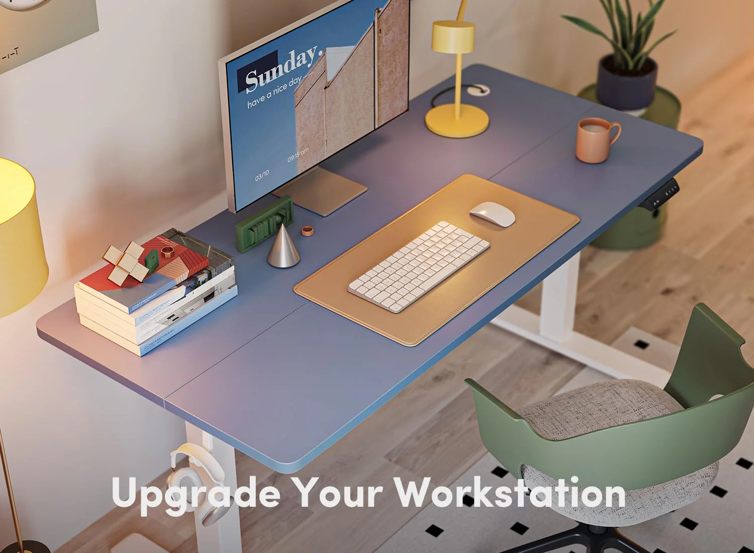 NEW - FEZIBO Electric Standing Desk, 55 x 24 Inches Height Adjustable Stand up Desk, Sit Stand Home Office Desk, Computer Desk, Blue - Retail $210 - Image 4