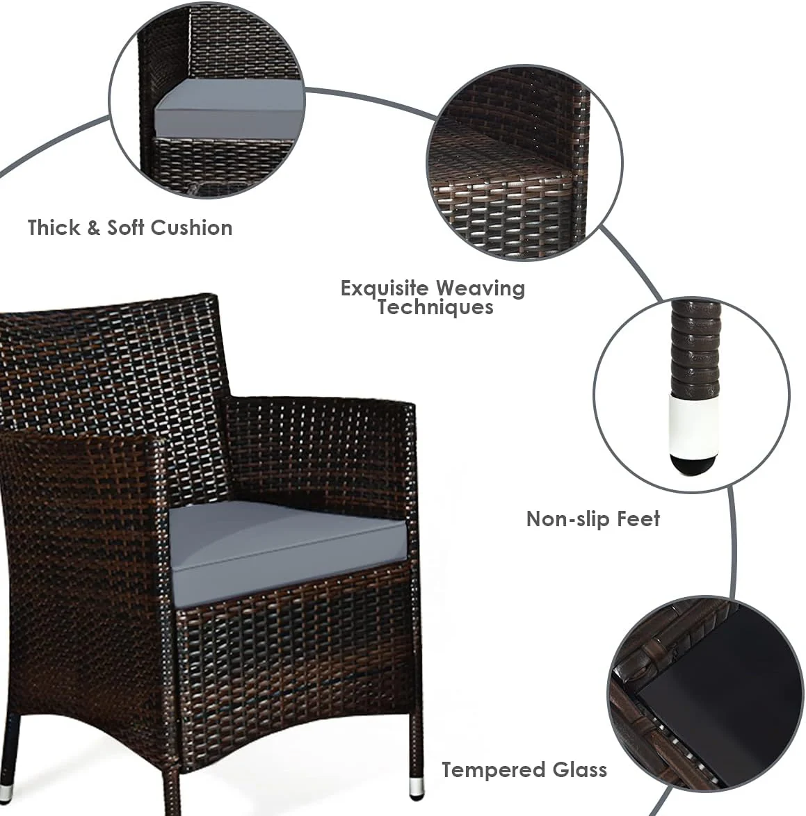 NEW - Goplus 4-Piece Rattan Patio Set, Outdoor/Indoor Wicker Conversation Set for Pool, Backyard, Lawn, Wicker Chairs and Sofa with Soft Cushion, Rattan Furniture with Tempered Glass Coffee Table - Retail $210 - Image 4
