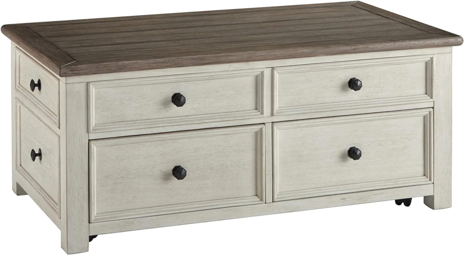 NEW - Signature Design by Ashley Bolanburg Farmhouse Lift Top Coffee Table with Drawers, Antique Cream & Brown - Retail $500