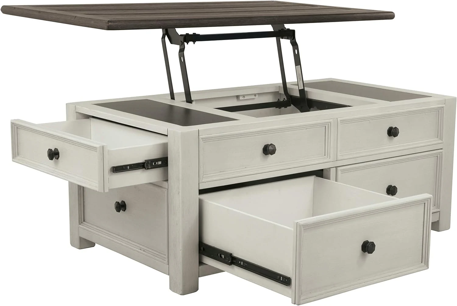 NEW - Signature Design by Ashley Bolanburg Farmhouse Lift Top Coffee Table with Drawers, Antique Cream & Brown - Retail $500 - Image 3