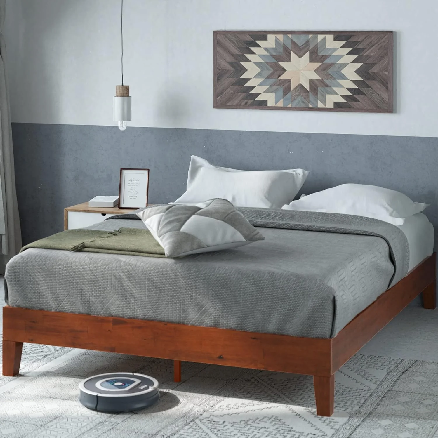 NEW - ZINUS QUEEN Wen Deluxe Wood Platform Bed Frame / Solid Foundation / Wooden Slat Support / No Box Spring Needed / Easy Assembly, Queen - Retail $214