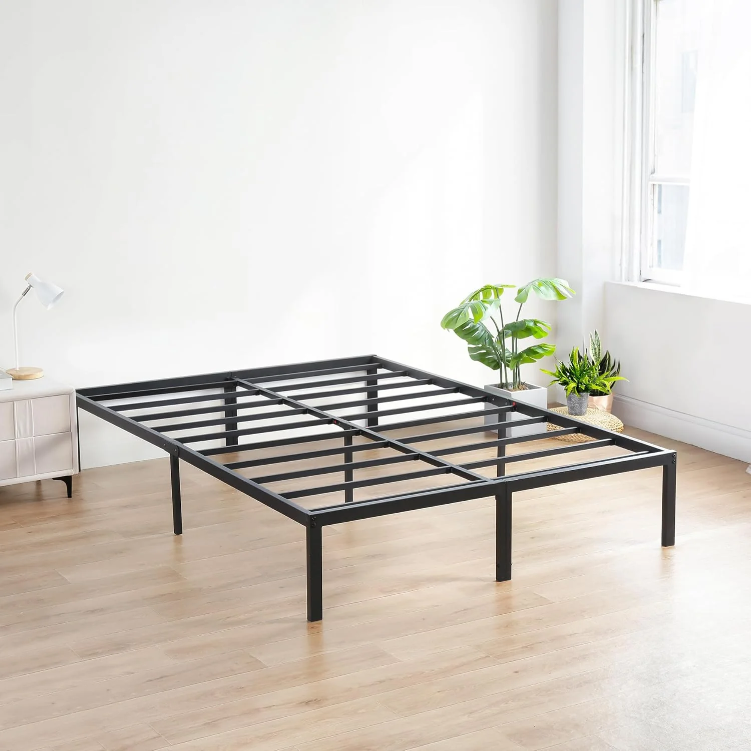 NEW - Olee Sleep CAL KING 18 Inch Heavy Duty Steel Slat Anti-Slip Support, Easy Assembly Platform Bed Frame, Noise Free Steel Mattress Foundation, Maximum Storage, No Box Spring Needed, Black, Cal King Size - Retail $67 - Image 3