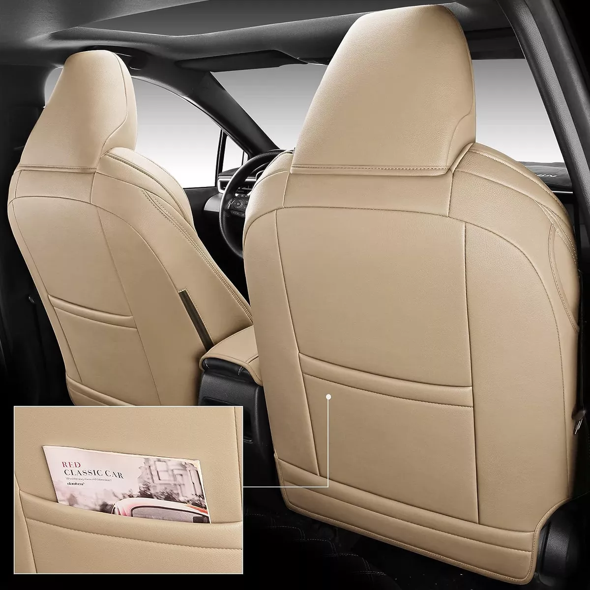 NEW - NS YOLO Full Coverage Faux Leather Custom Car Seat Covers Fit for Toyota Corolla (2020-2022 Corolla Hybrid, Beige) - Retail $229 - Image 3