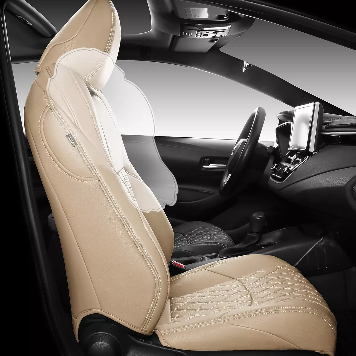 NEW - NS YOLO Full Coverage Faux Leather Custom Car Seat Covers Fit for Toyota Corolla (2020-2022 Corolla Hybrid, Beige) - Retail $229 - Image 4