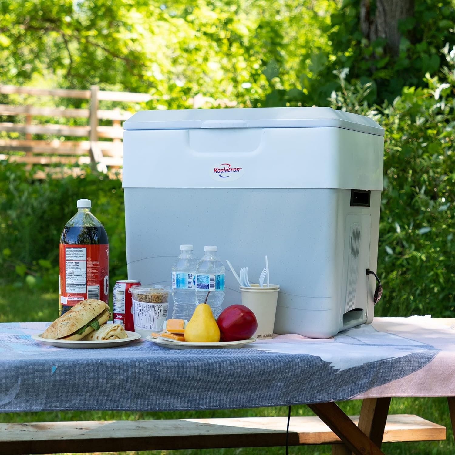 NEW - Koolatron Electric Portable Cooler Plug in 12V Car Cooler/Warmer 49 qt (52 L), No Ice Thermo Electric portable Fridge for camping, Travel Road Trips Trucking with 12 Volt DC Power Cord, Gray/White. - Retail $190 - Image 2