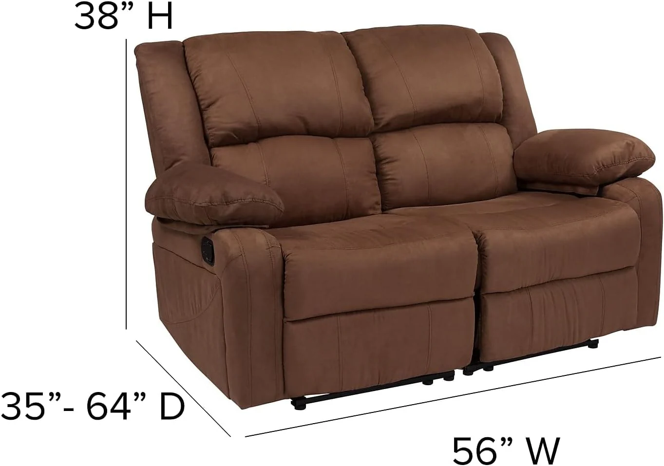 Flash Furniture Harmony Series Chocolate Brown Microfiber Loveseat with Two Built-In Recliners - Retail $599 - Image 3