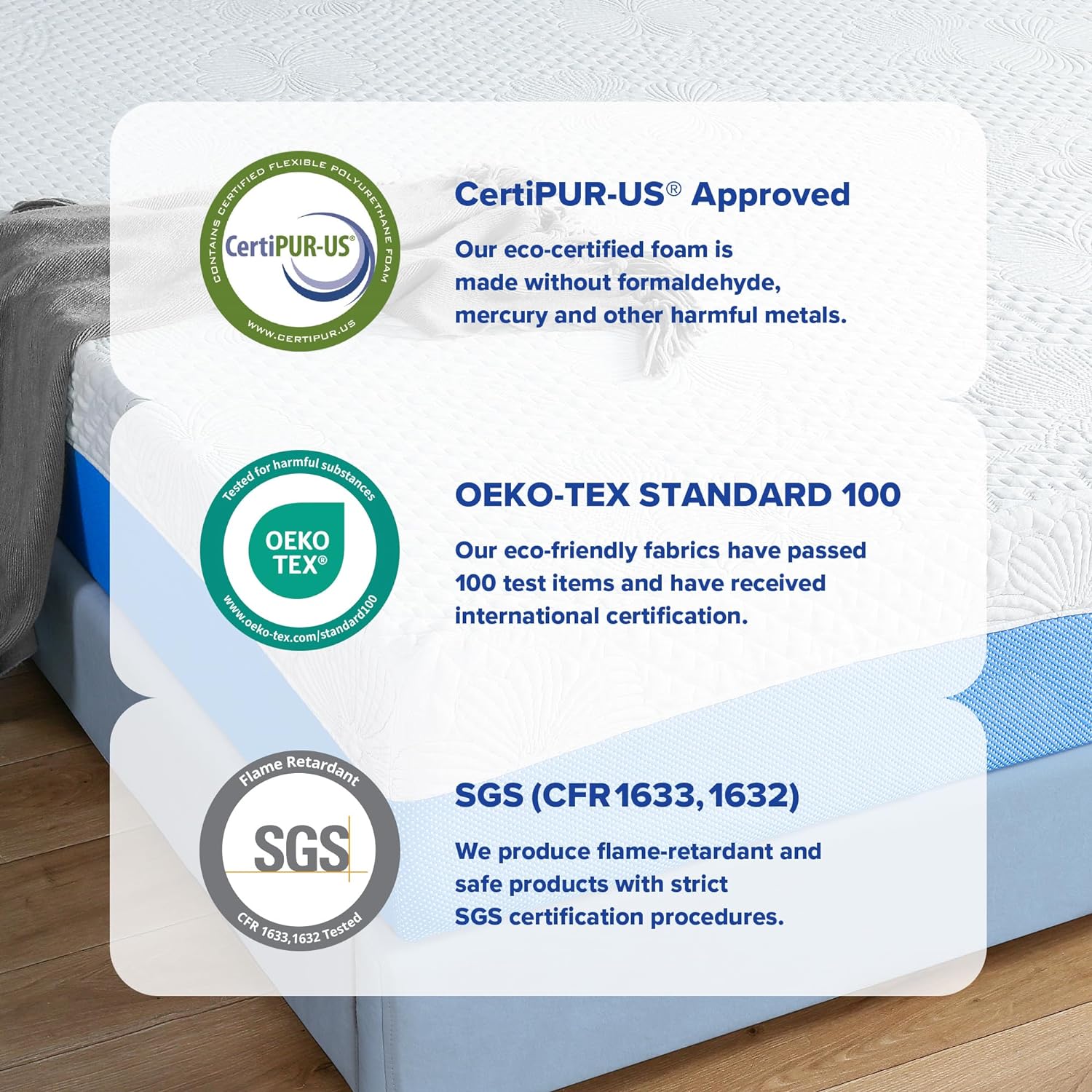 NEW - Olee Sleep 10 Inch CAL KING Gel Memory Foam Mattress, Gel Infused for Comfort and Pressure Relief, CertiPUR-US Certified, Bed-in-a-Box, Medium Firm, Blue, Cal King Size - Retail $347 - Image 3