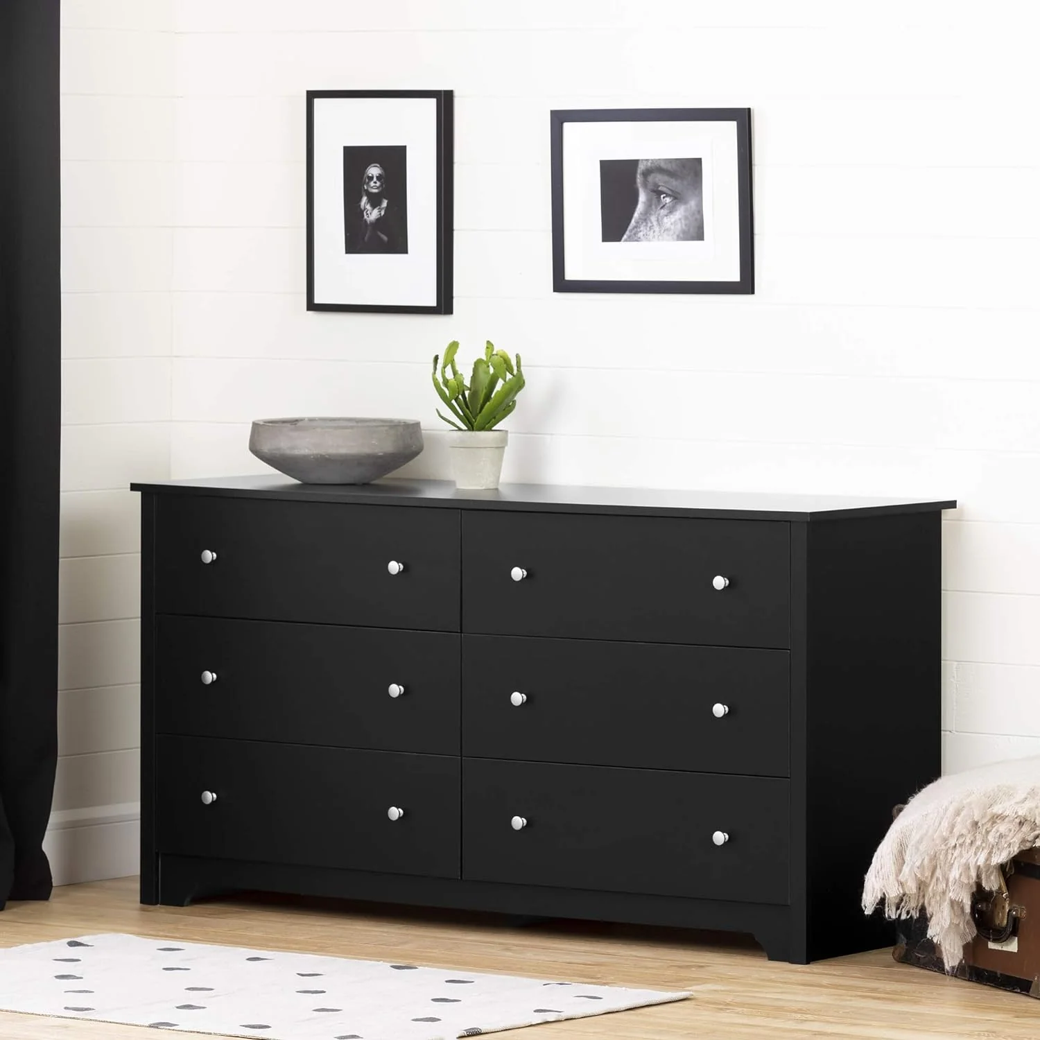 NEW w/ minor dmg - South Shore Vito Collection 6-Drawer Double Dresser, Black with Matte Nickel Handles, Pure Black - Retail $259 - Image 3