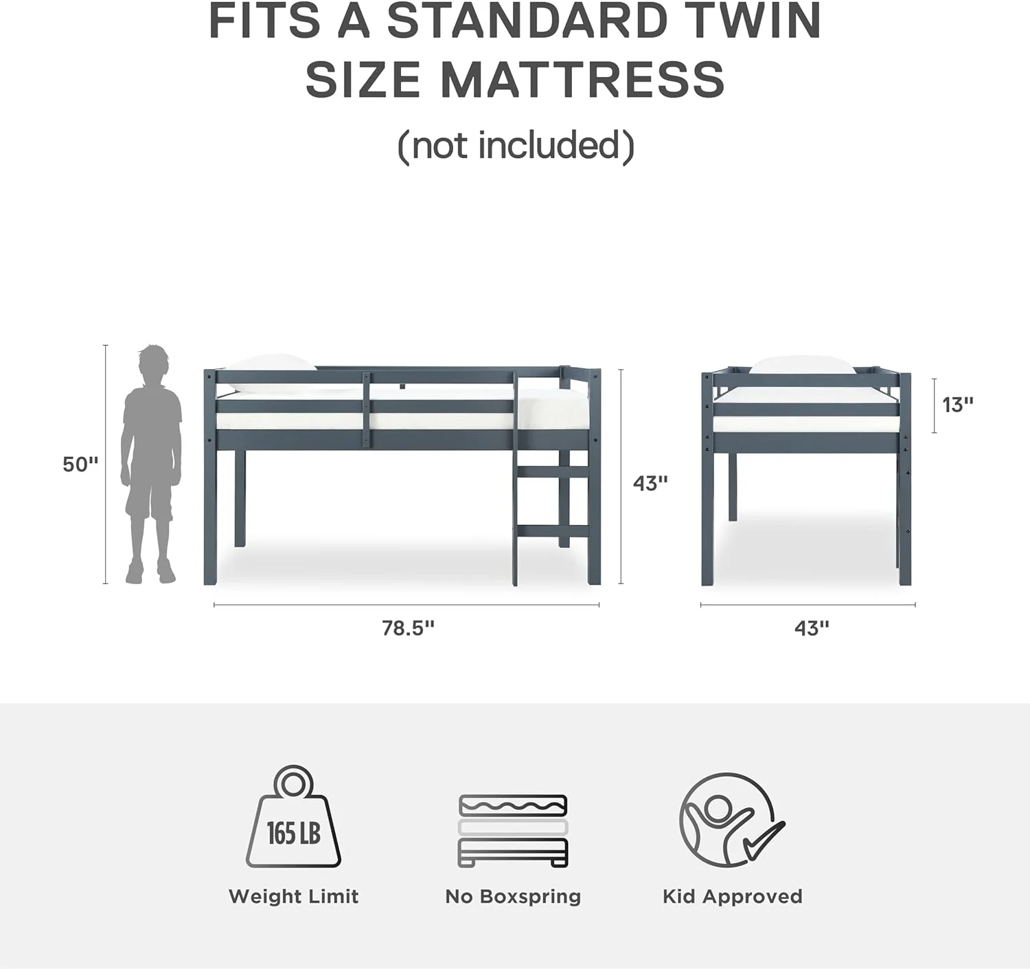 NEW - DHP Milton Junior Twin Loft Bed, Grey - Retail $148 - Image 3