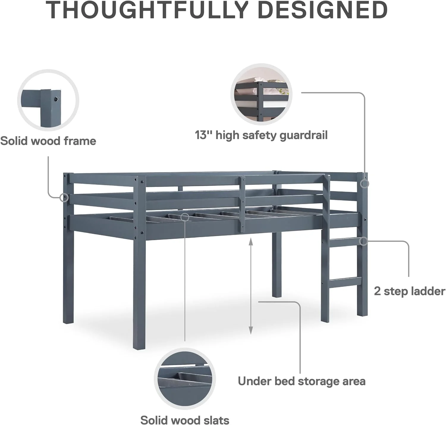 NEW - DHP Milton Junior Twin Loft Bed, Grey - Retail $148 - Image 5