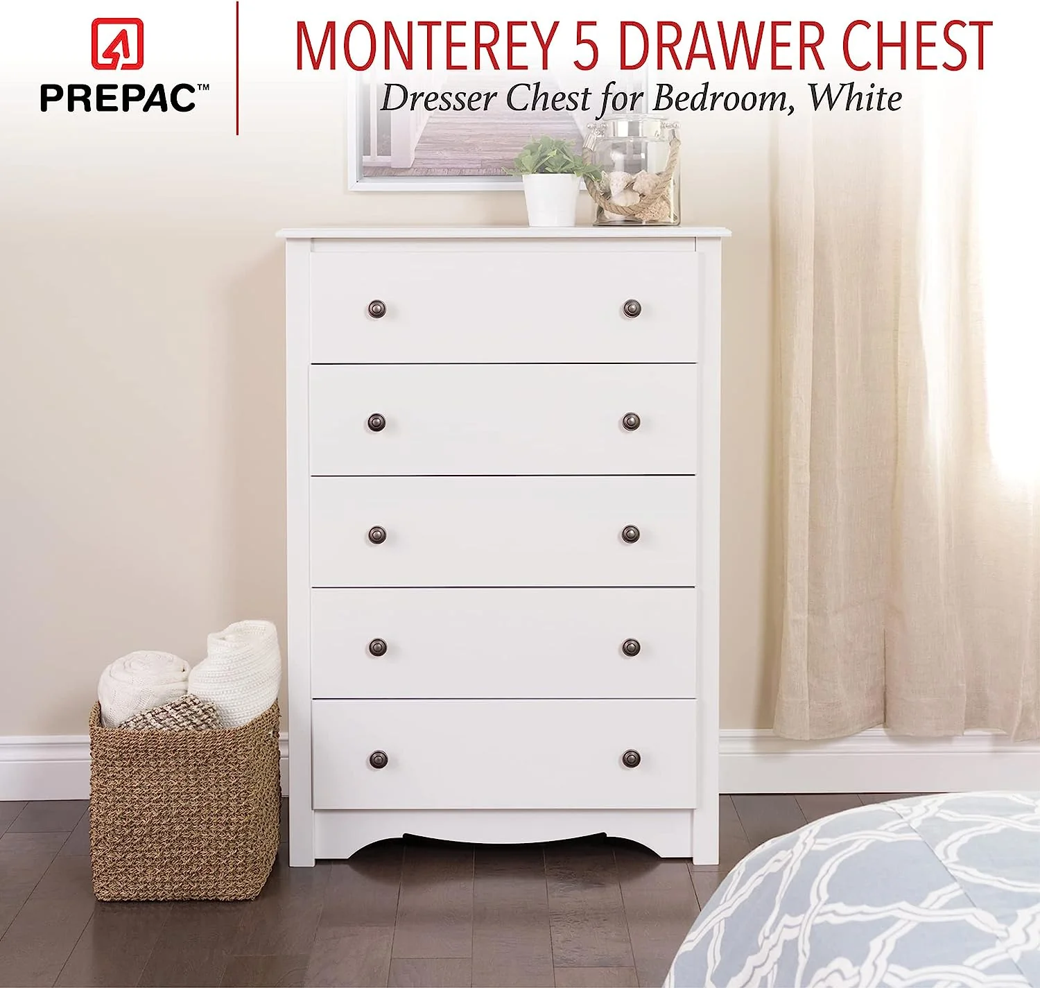 New w/ minor dmg - Prepac Sonoma Superior 5-Drawer Chest for Bedroom - Spacious and Stylish Chest of Drawers, Measuring 16"D x 31.5"W x 45.25"H, In White Finish - Retail $167 - Image 2