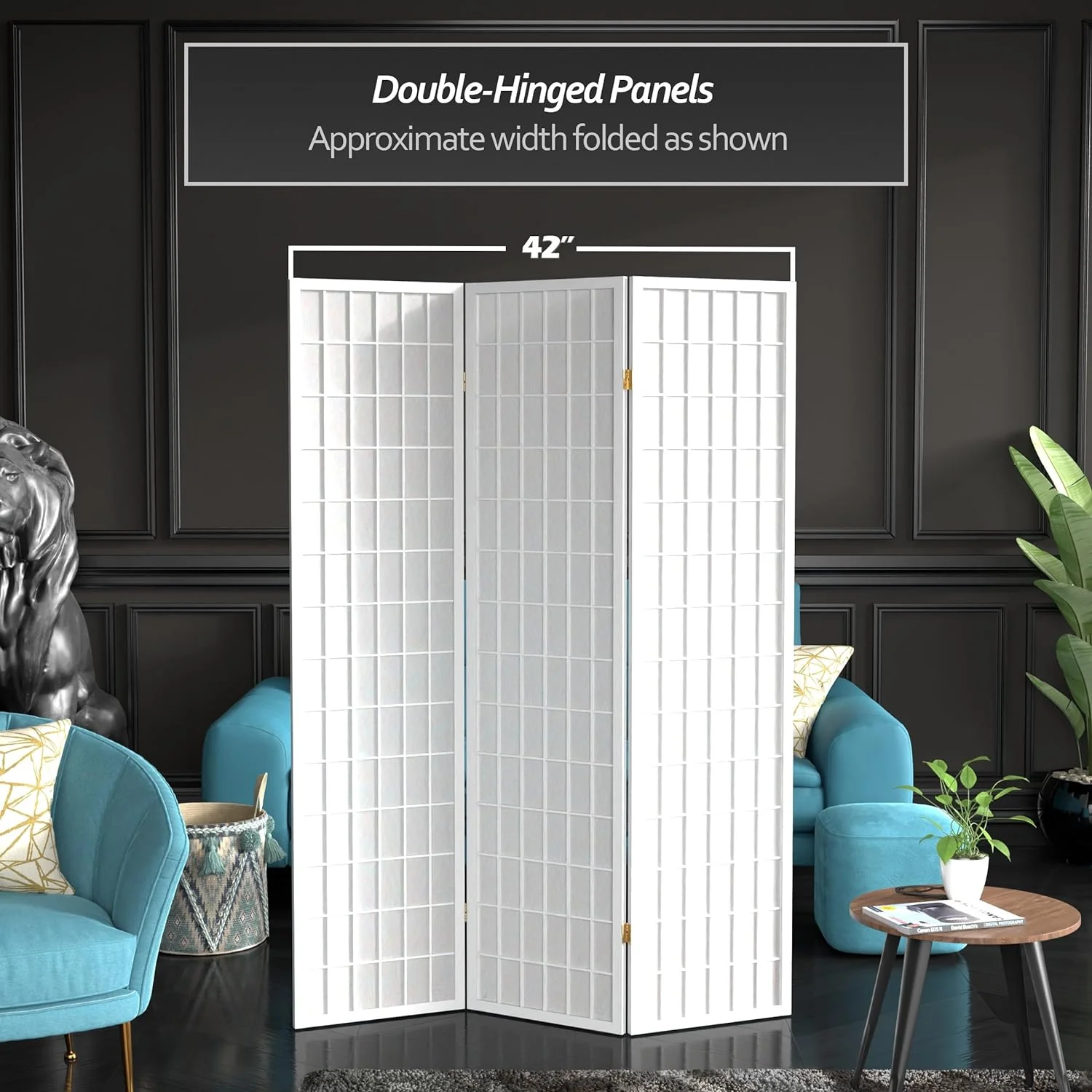 NEW W/ dmg - Oriental Furniture 6 ft. Tall Window Pane Shoji Screen - White - 3 Panels - Retail $83 - Image 4