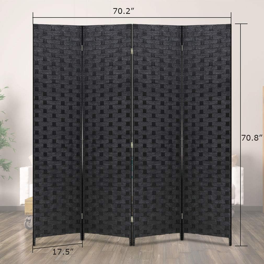 NEW - Room Divider 6FT Wall Divider Wood Screen 4 Panels Wood Mesh Hand-Woven Design Room Screen Divider Indoor Folding Portable Partition Screen,Black - Retail $62 - Image 2