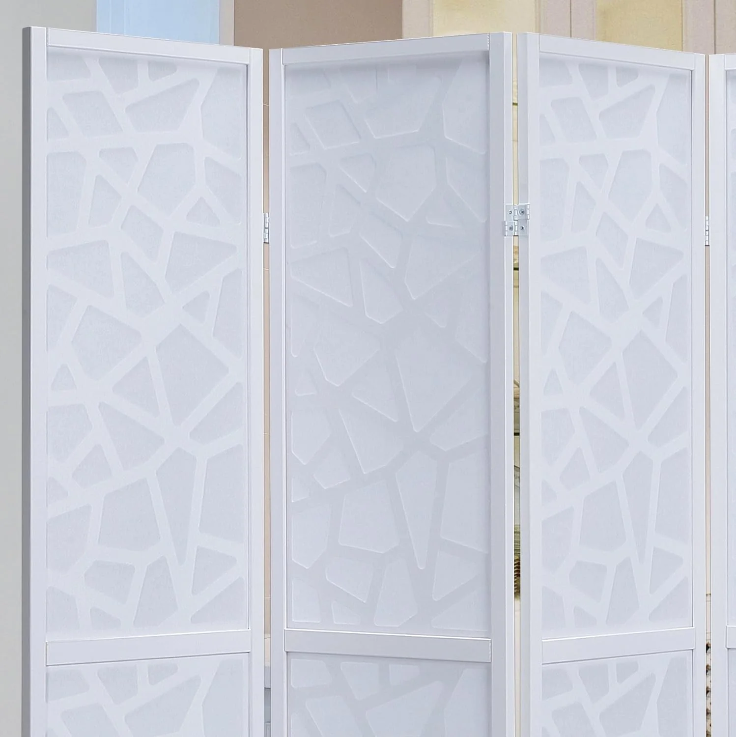 Roundhill Furniture Giyano 4 Panel Screen Room Divider, White - Retail $159 - Image 3