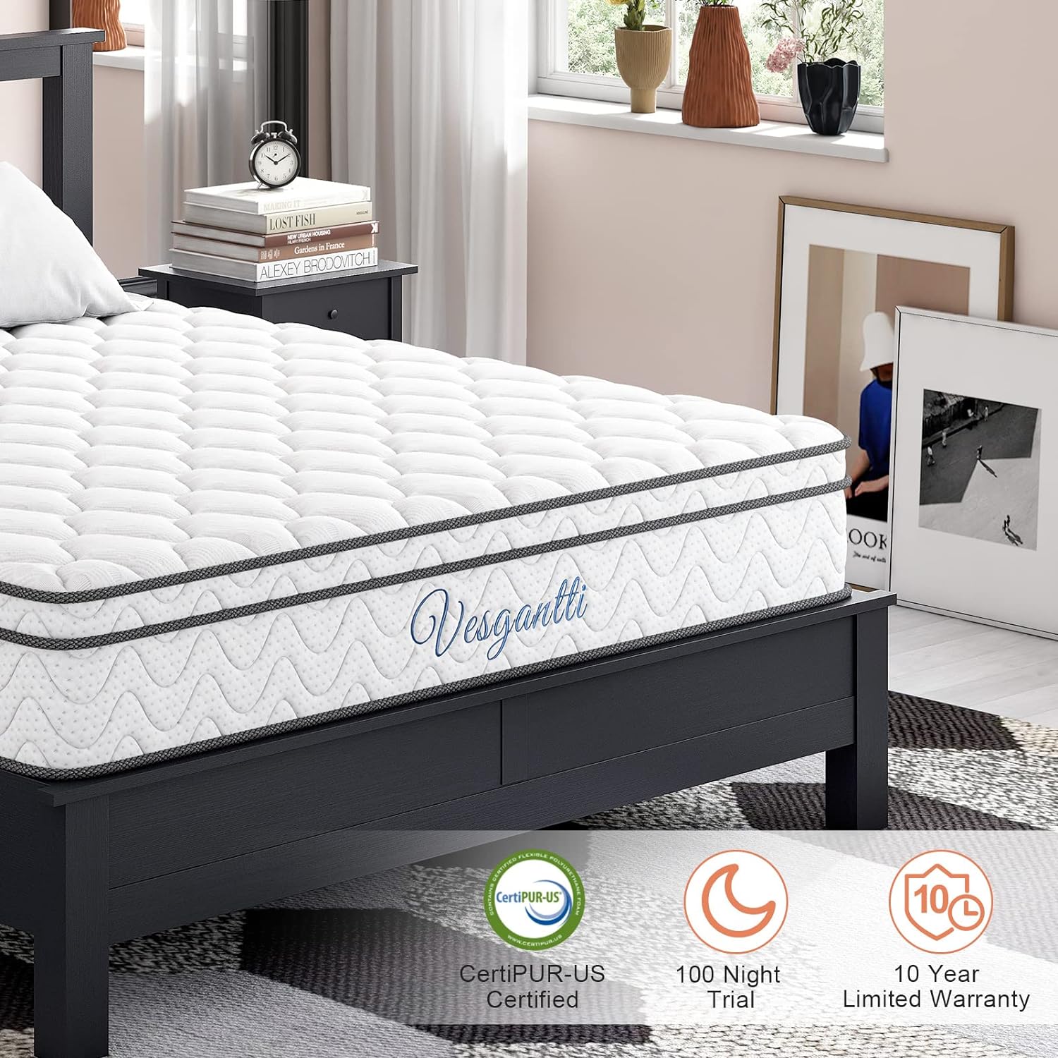 NEW - Vesgantti TWIN XL Mattress, 10 Inch Hybrid Mattress with Memory Foam & Pocket Spring, Ergonomic Design & Pressure Relief, Medium Firm Feel Mattress in a Box (39 x 80 x10 Inches) - Retail $259 - Image 2