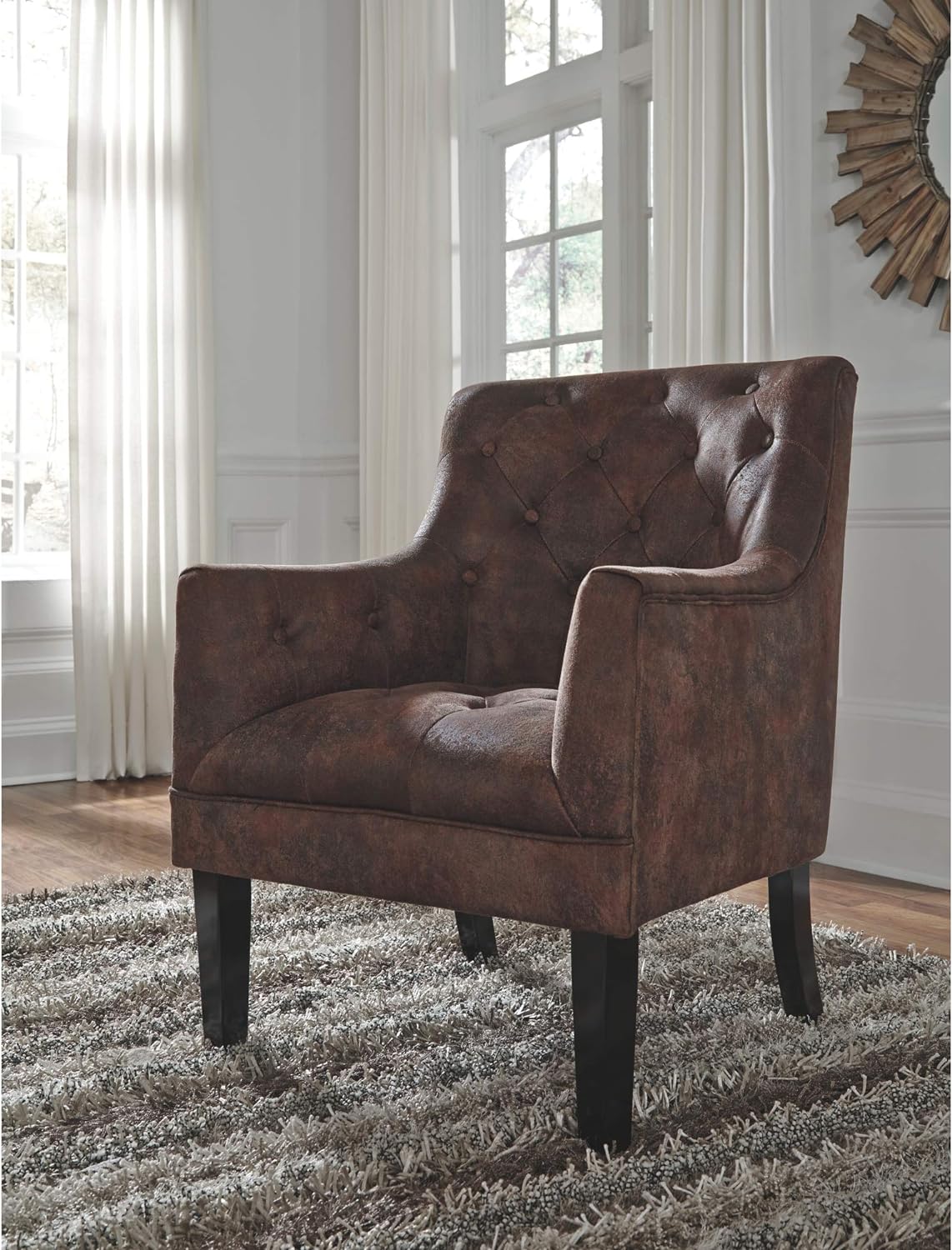 Signature Design by Ashley Drakelle Faux Leather Distressed Tufted Accent Chair, Brown - Retail $239 - Image 2