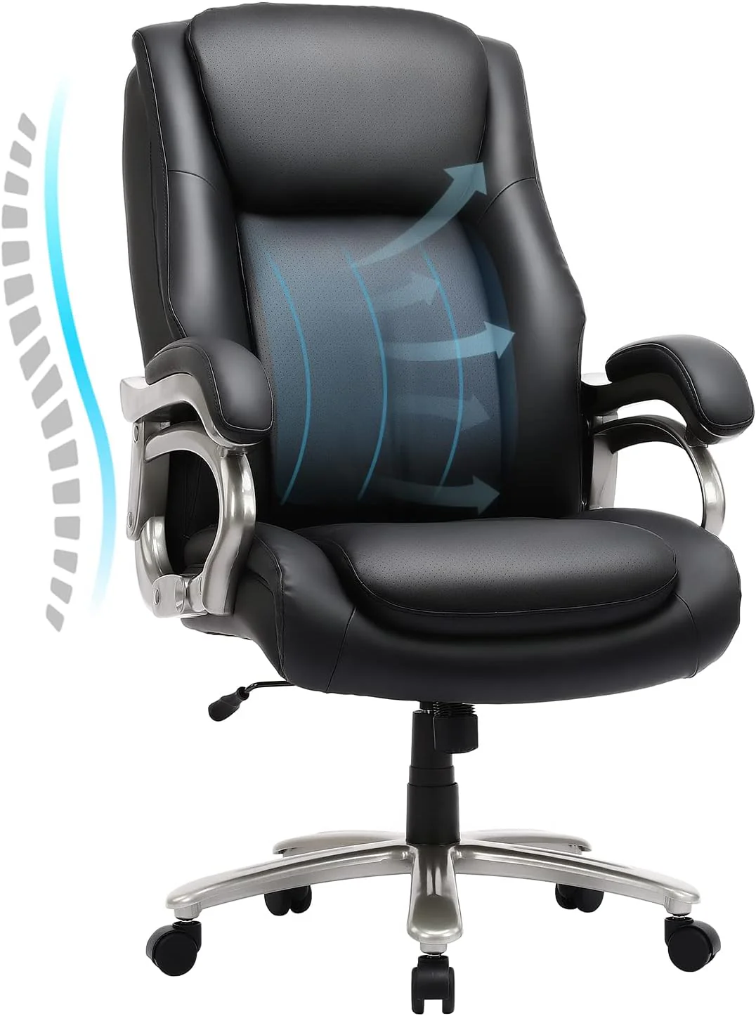 COLAMY Big and Tall Office Chair 400lbs Wide Seat- High Back PU Leather Executive Computer Desk Chair for Heavy People, Large Office Chair with Heavy Duty Metal Base and Ergonomic Back Support- Black - Retail $179 - Image 2