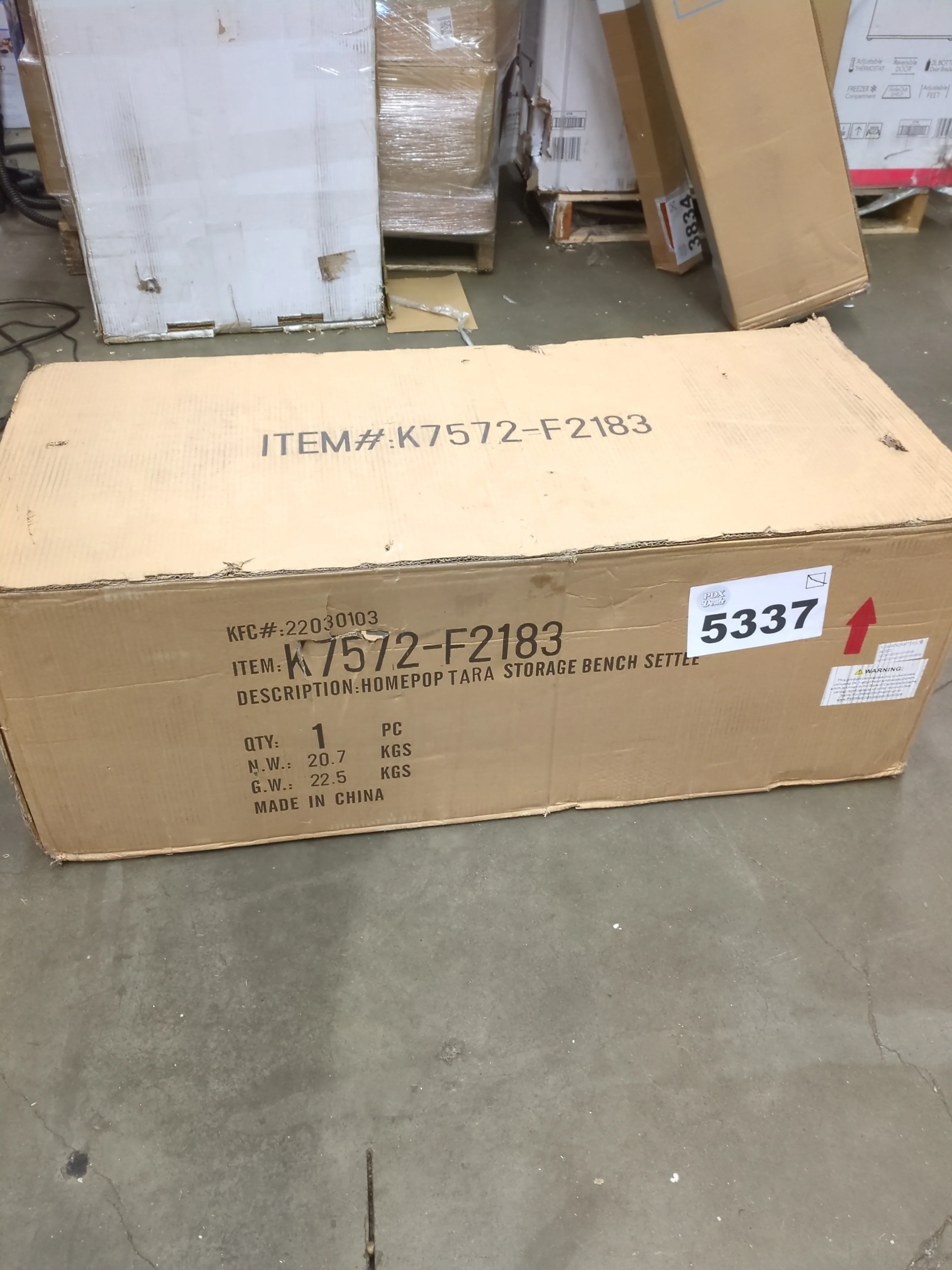 NEW - HomePop Tara Upholstered Storage Settee Bench with Hinged Lid, Grey - Retail $172 - Image 6